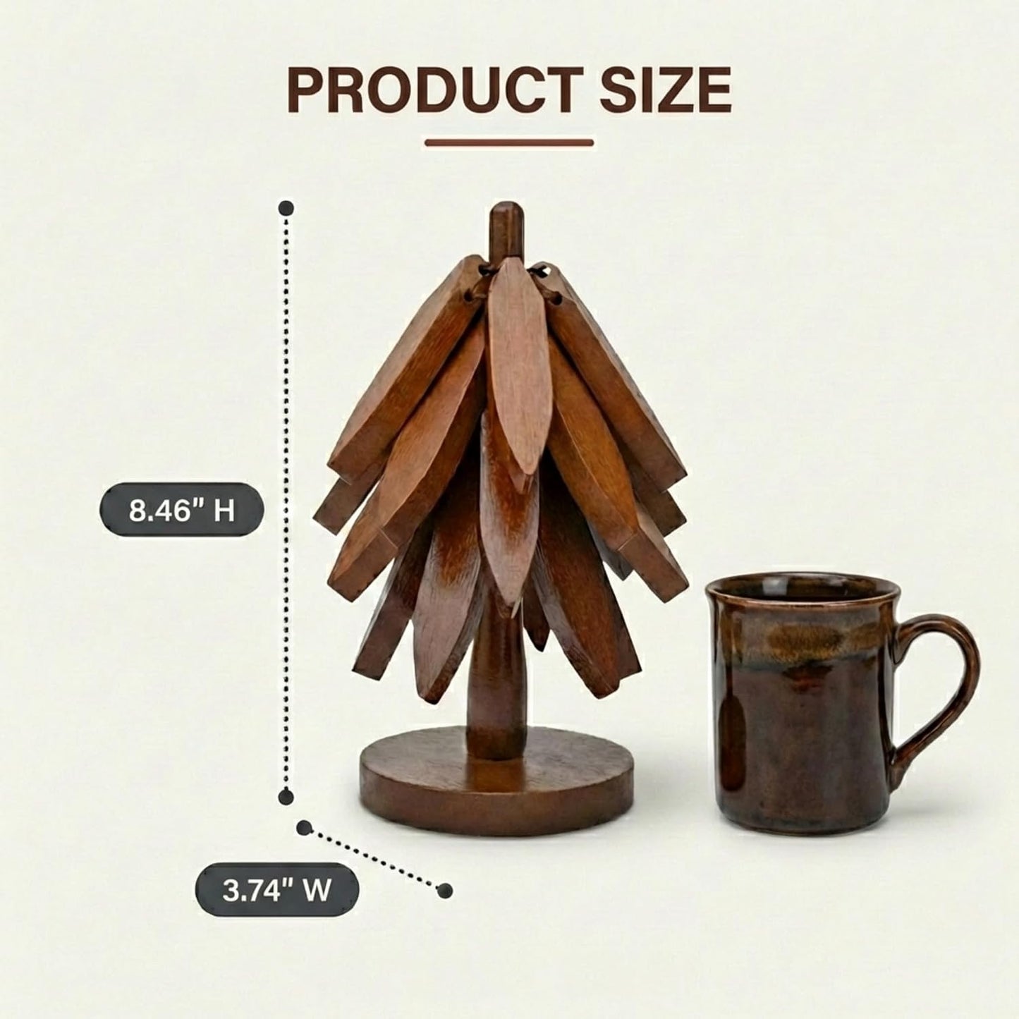 Tree Shaped Wooden Trivets for Hot Dishes, Pots & Pans - Hot Pads | Heat-resistant countertop protection, compact