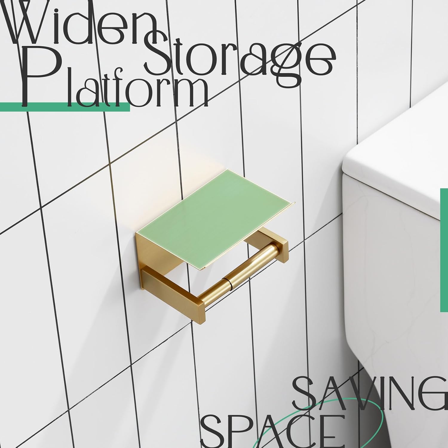 KOKOSIRI Roll Paper Holder Spring Loaded Tissue Paper Holder Bathroom Toilet Roll Holder with Shelf Wall Mounted