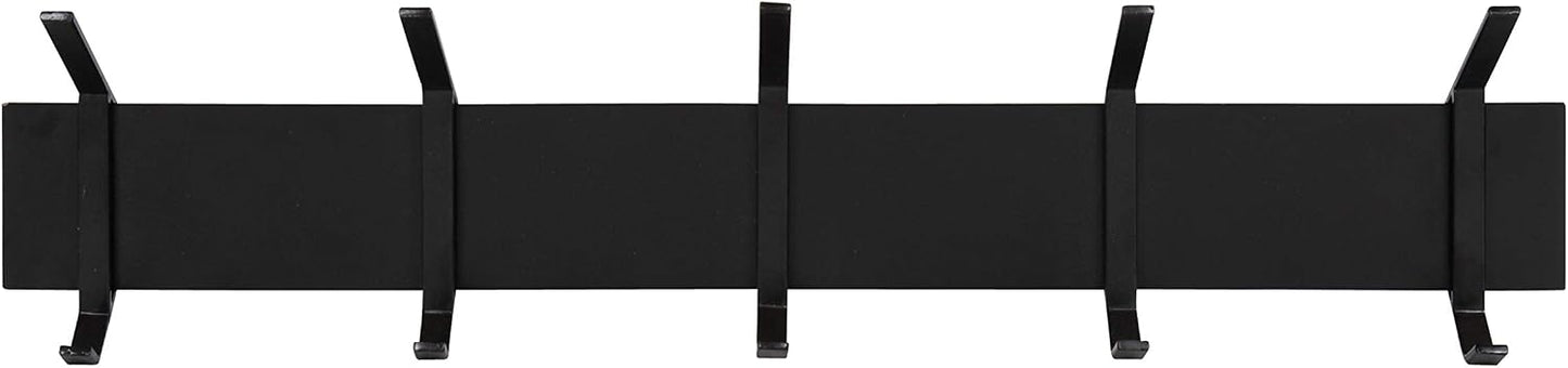 Kate and Laurel Rossmore Farmhouse 5-Hook Wall Hanging Coat Rack, Black, Modern Hanging Rack for Coats, Bags, Or Pots