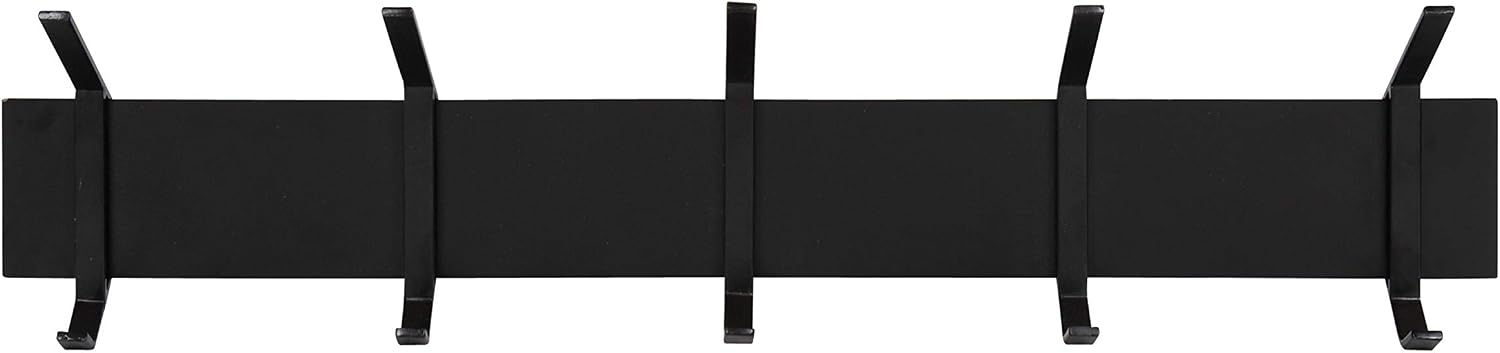 Kate and Laurel Rossmore Farmhouse 5-Hook Wall Hanging Coat Rack, Black, Modern Hanging Rack for Coats, Bags, Or Pots