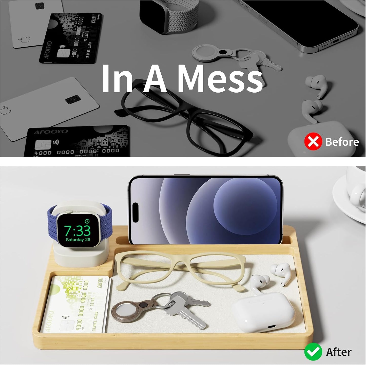 AFOOYO Wooden Watch Band Organizer - Charger Stand Compatible with All Apple Watch Series and Watch Bands Display Watch