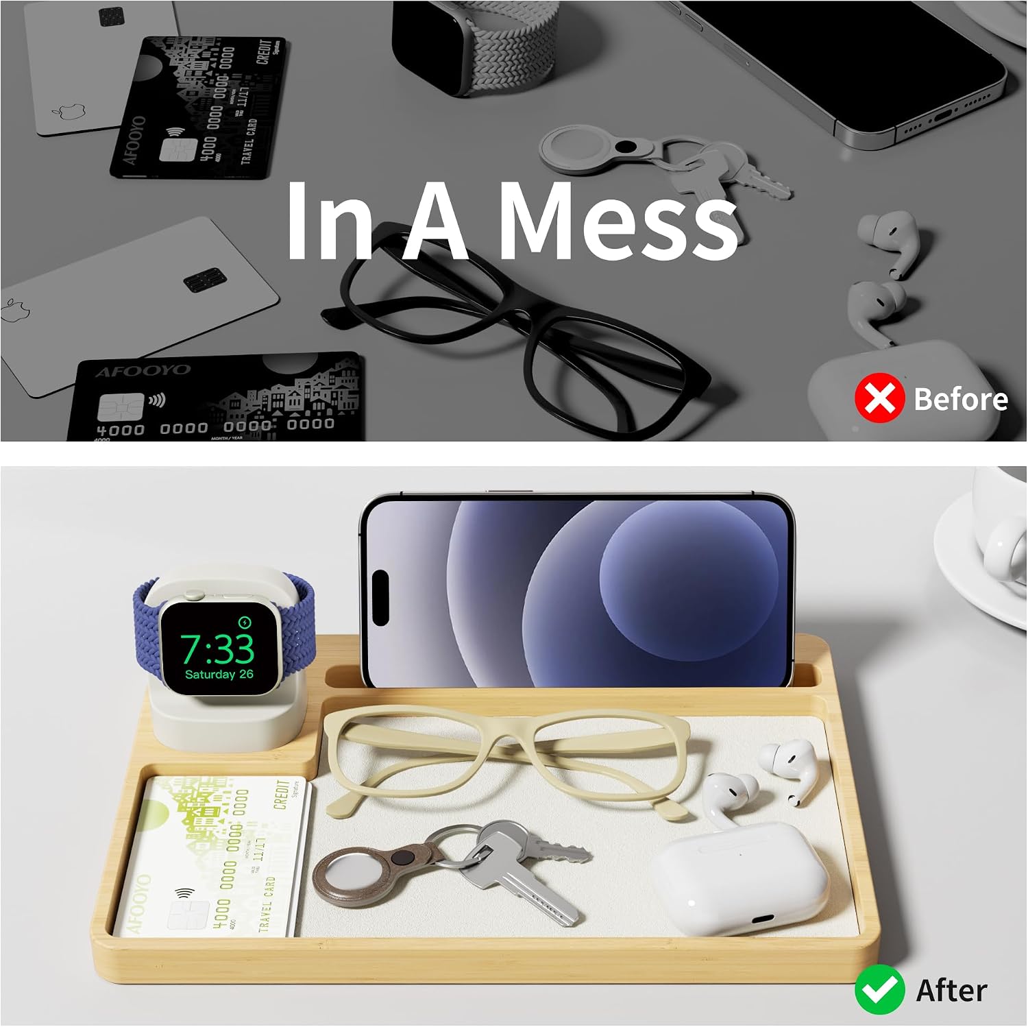 AFOOYO Wooden Watch Band Organizer - Charger Stand Compatible with All Apple Watch Series and Watch Bands Display Watch