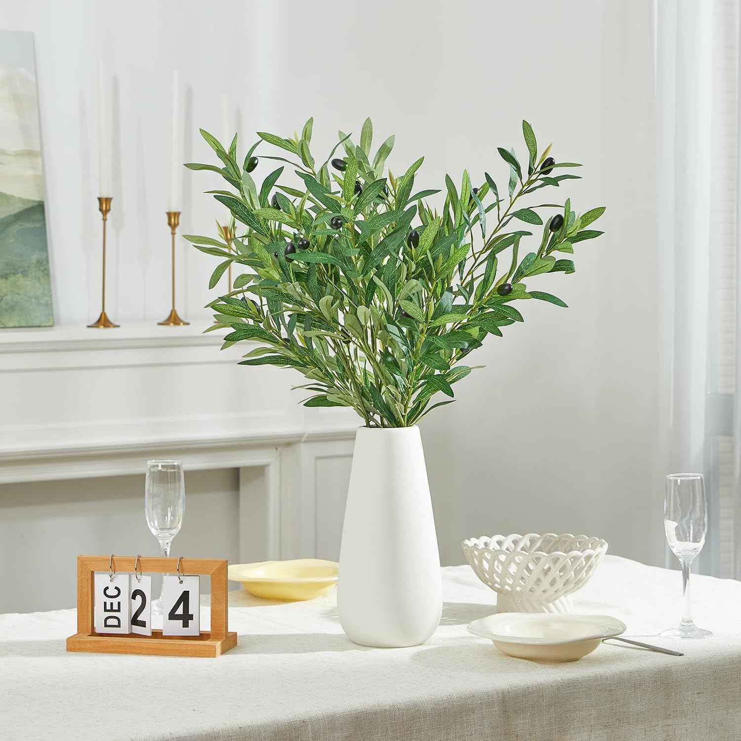 Olive Branches for Vases Artificial Greenery Stems Faux Olive Tree Branch Home / 35 Inch / Set of 4