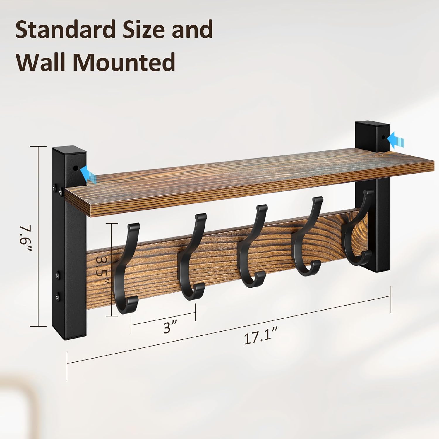 Hat Rack / Coat Rack Wall Mount / Brown / 17.1 Inch