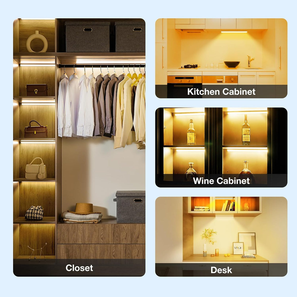Under Cabinet Lights Remote Control,4 Pack Magnetic Rechargeable Light bar,Under Cabinet Lighting Wireless,Ceiling and