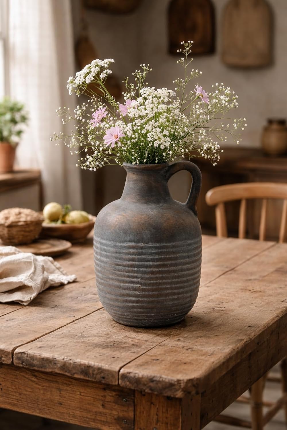 Rustic Ceramic Farmhouse Flower Vase / 19439-black Bronze
