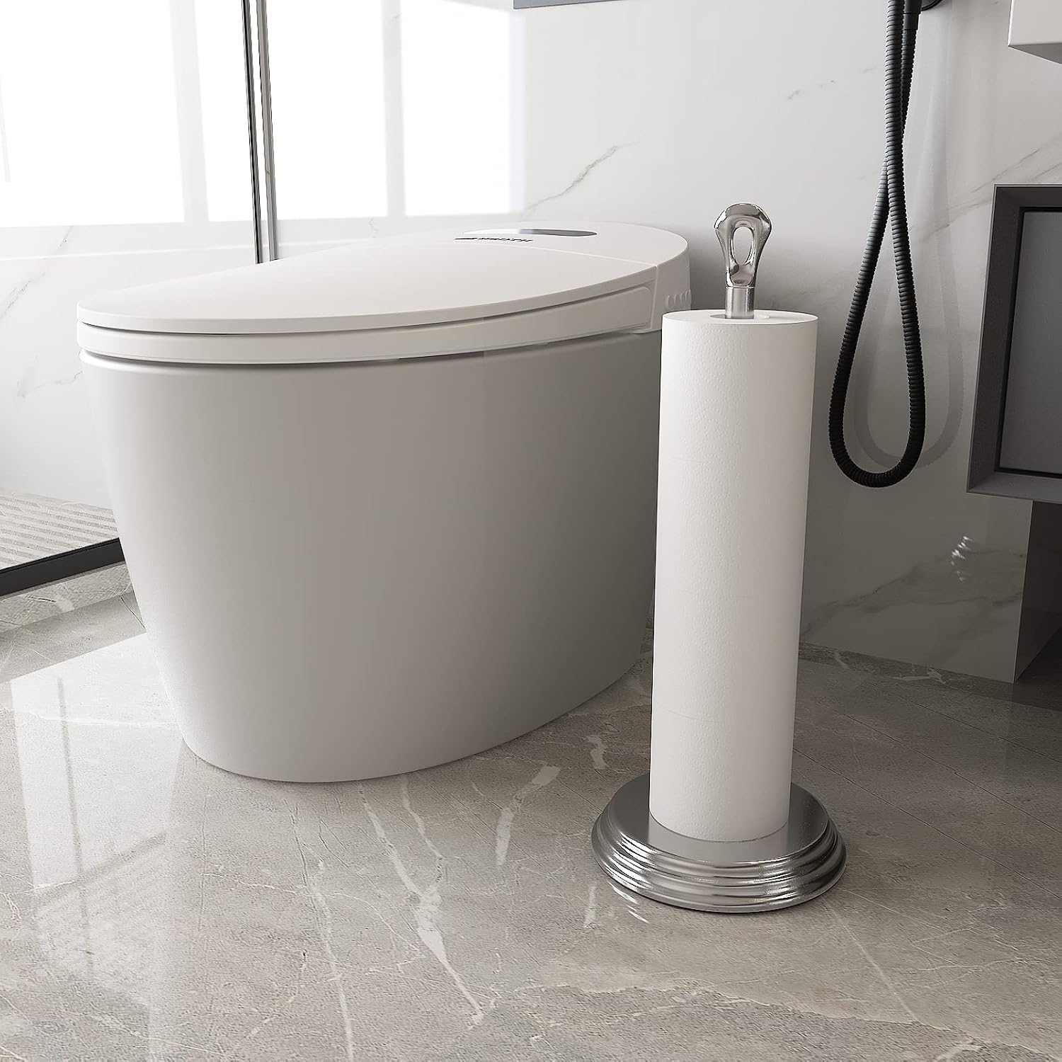 KASUNTO Toilet Paper Holder with Rustproof, Metal Free Standing Toilet Paper Stand Storage for Bathroom, Tissue Paper