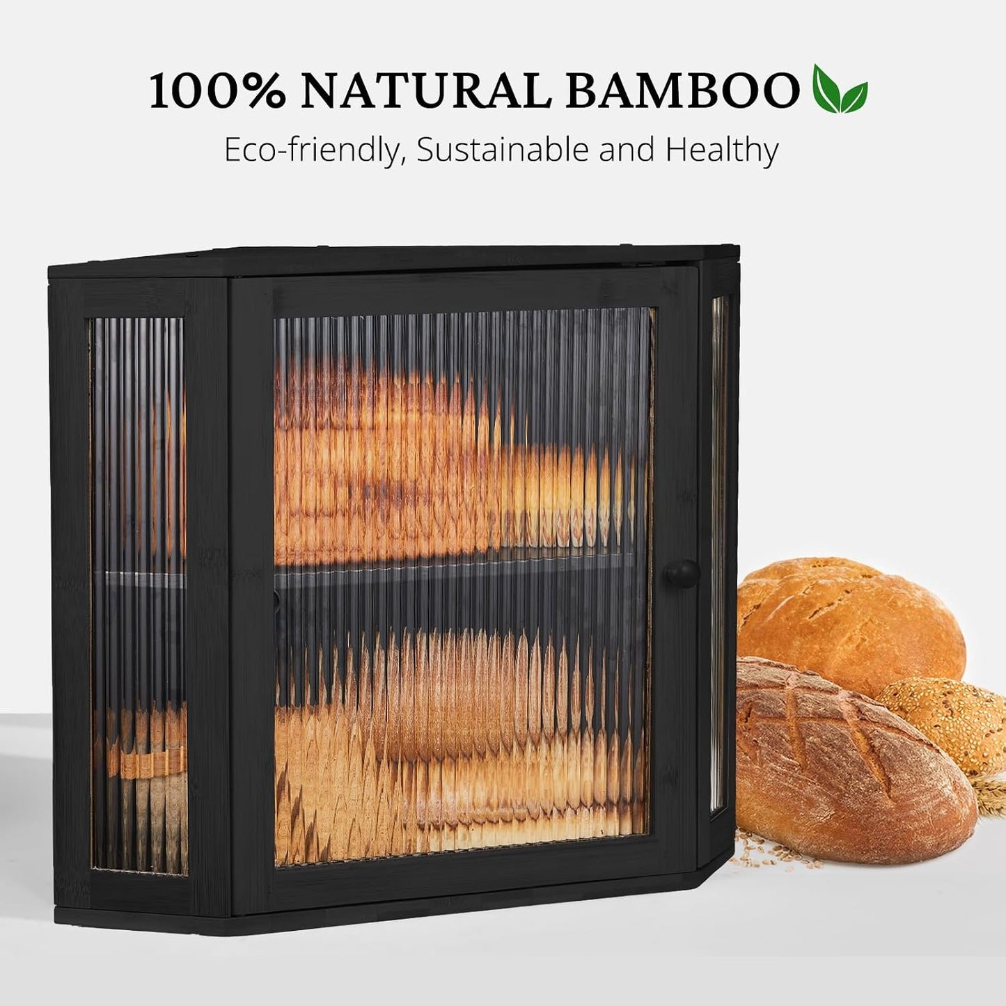 BRONYPRO Corner Bread Box for Kitchen Countertop, Double Layer Bamboo Breadbox with Adjustable Partition, Modern Bread