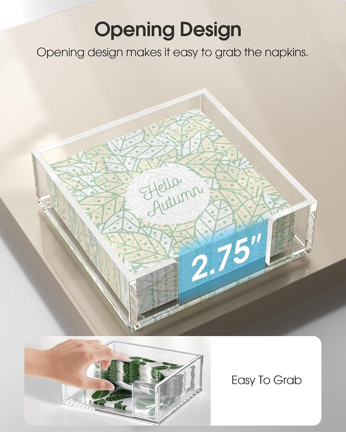 Acrylic Cocktail Napkin Holder / 5 x 5 / Inches Cocktail Napkin Holder / Clear