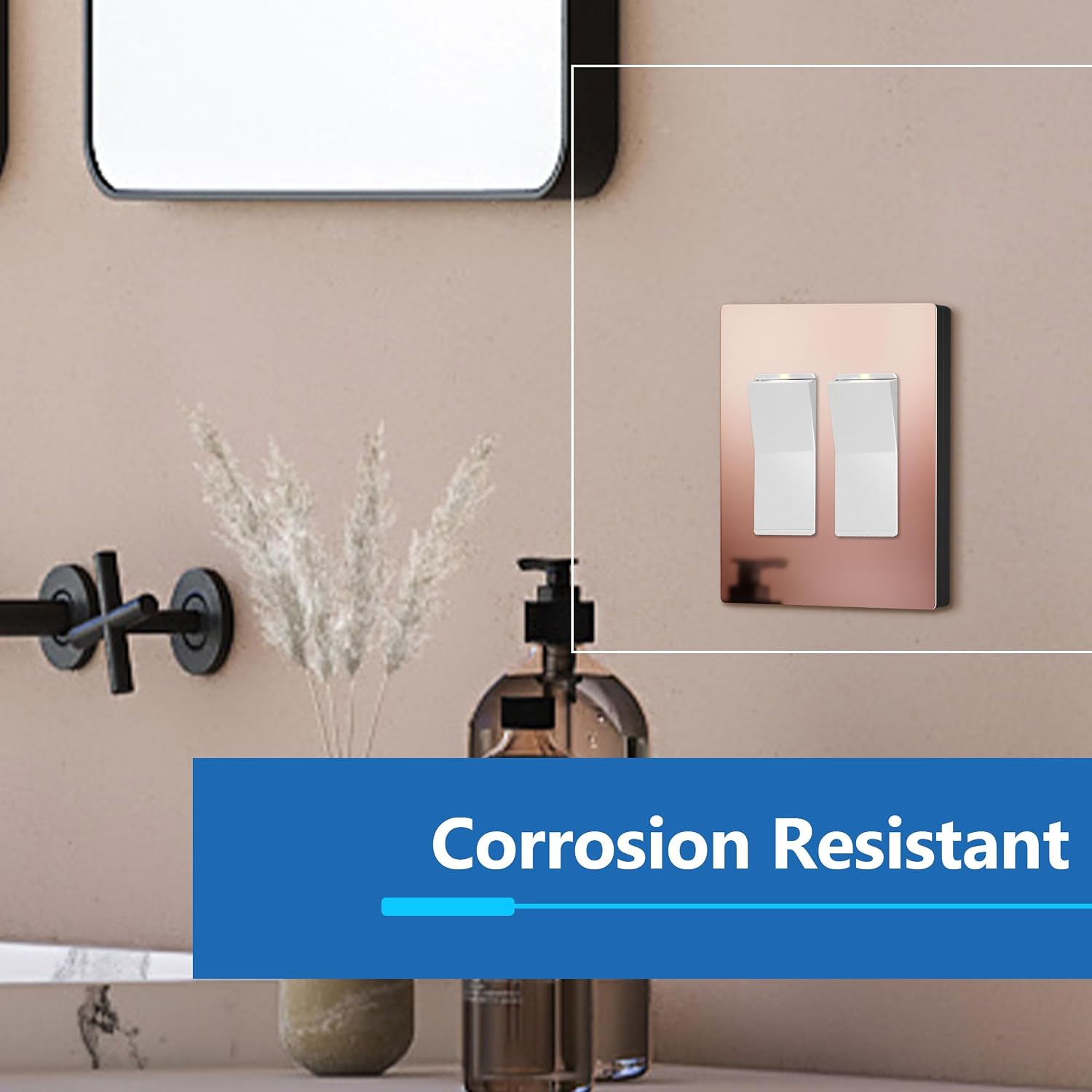LIDER Double Decorator Metal Wall Plate, Mid-Size 2-Gang 4.88” x 4.92” | Screwless Cover, Temperature And Impact