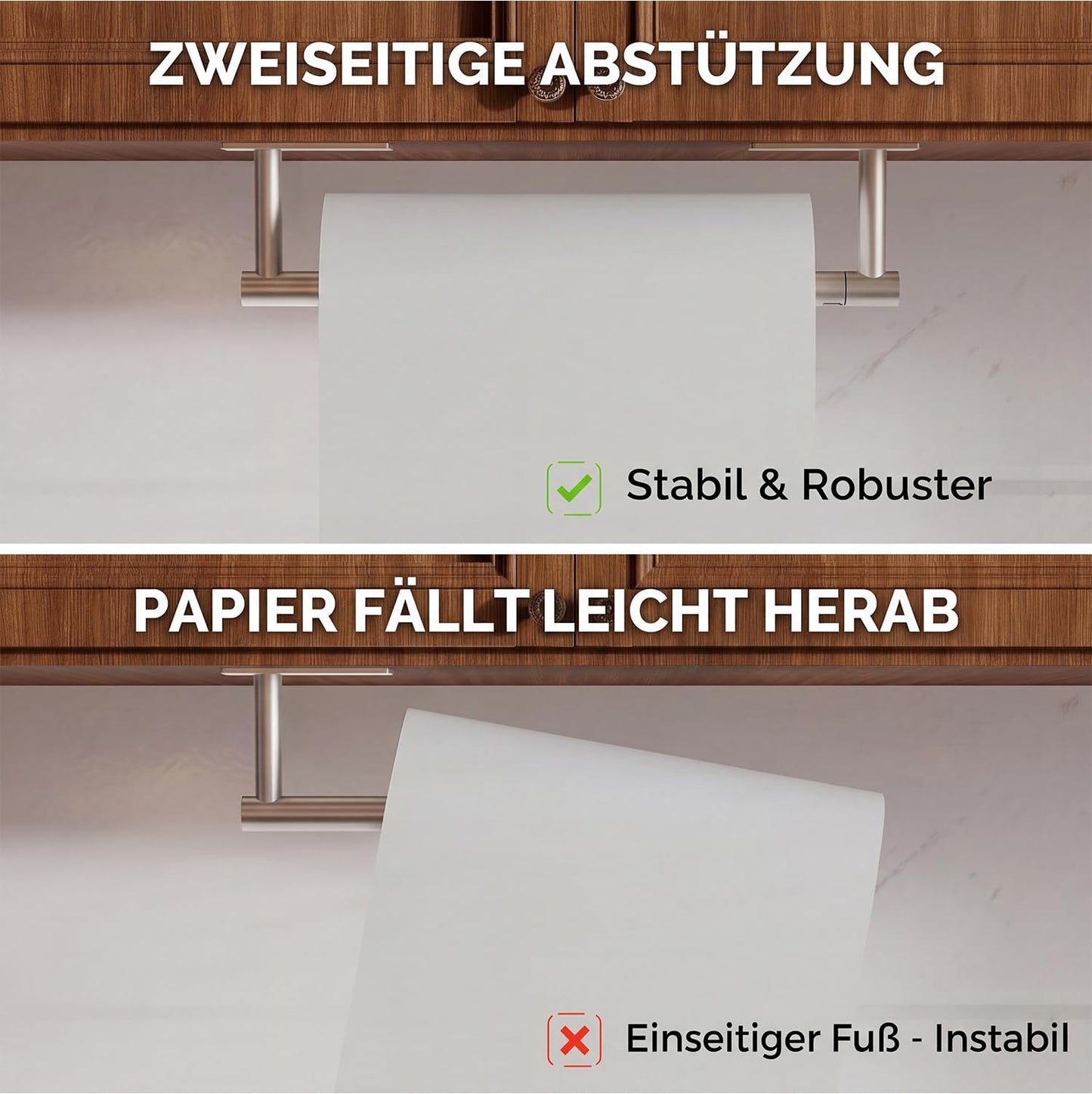 Paper Towel Holder Under Cabinet Self Adhesive Brushed Nickel | 304 Stainless Steel Post Pivoting Design Paper Towel
