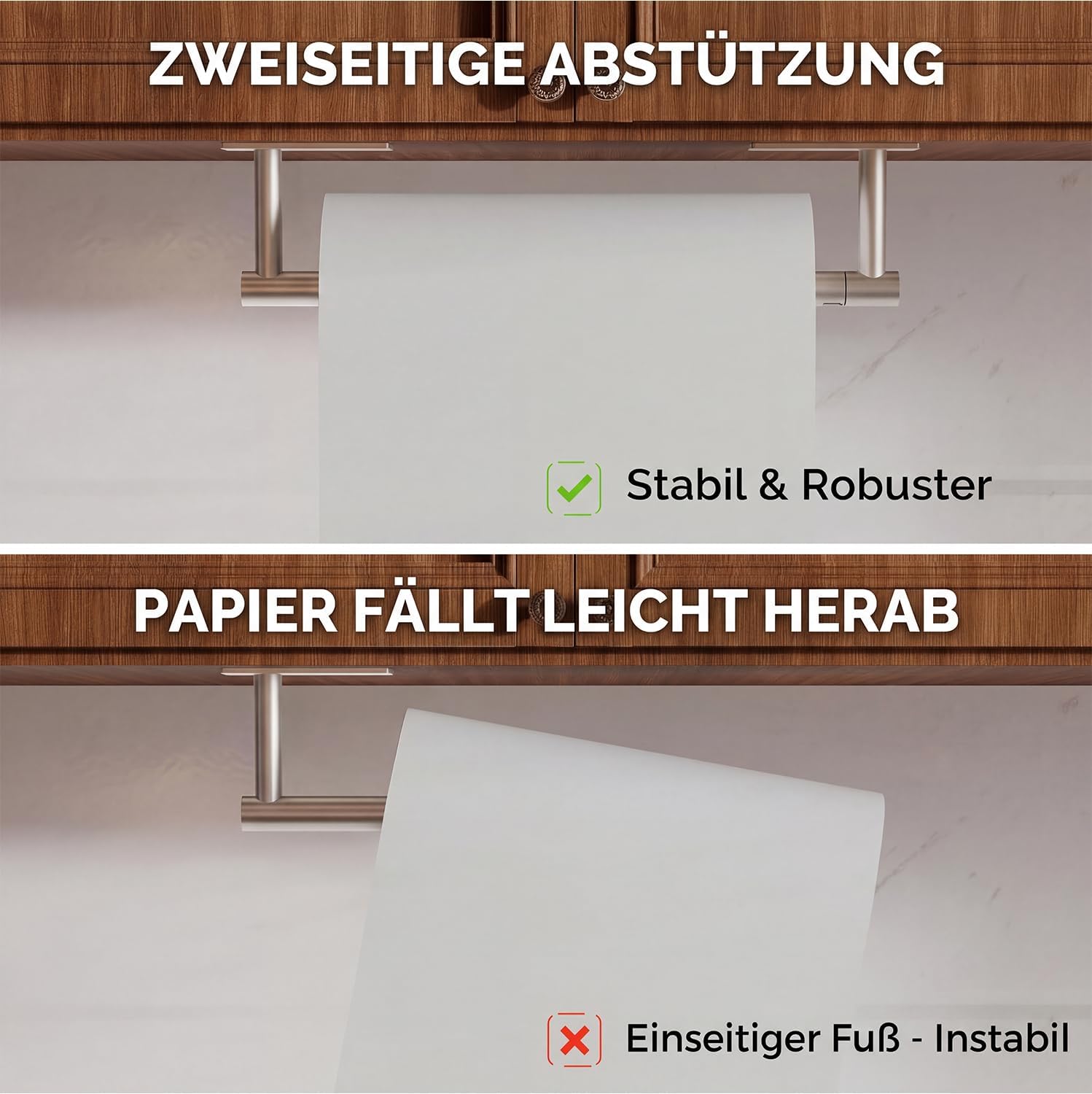 Paper Towel Holder Under Cabinet Self Adhesive Brushed Nickel | 304 Stainless Steel Post Pivoting Design Paper Towel