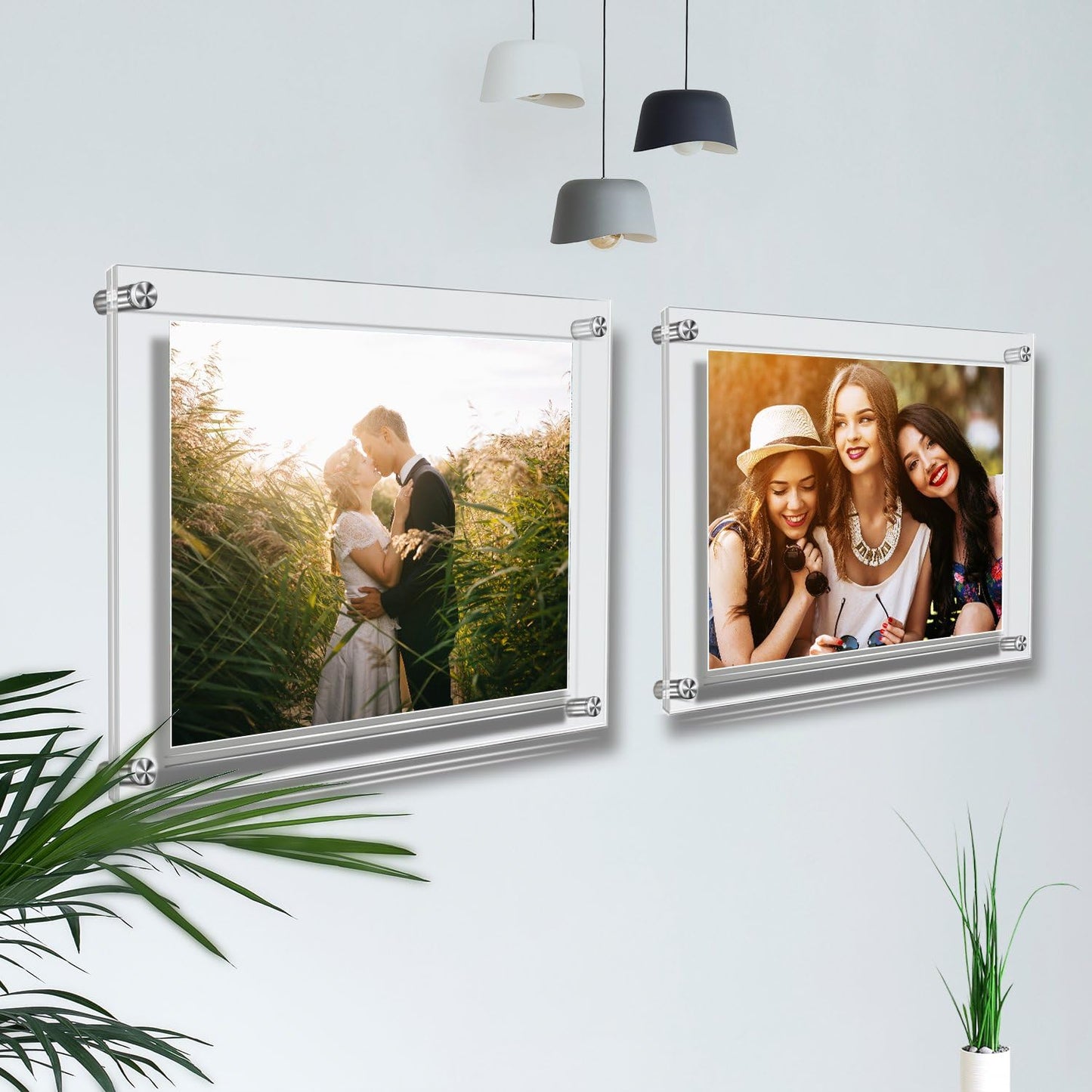 AMEITECH Acrylic Floating Picture Frame, 11x14 Double Panel Clear Wall Mount Document Certificate Frames (Inner Max
