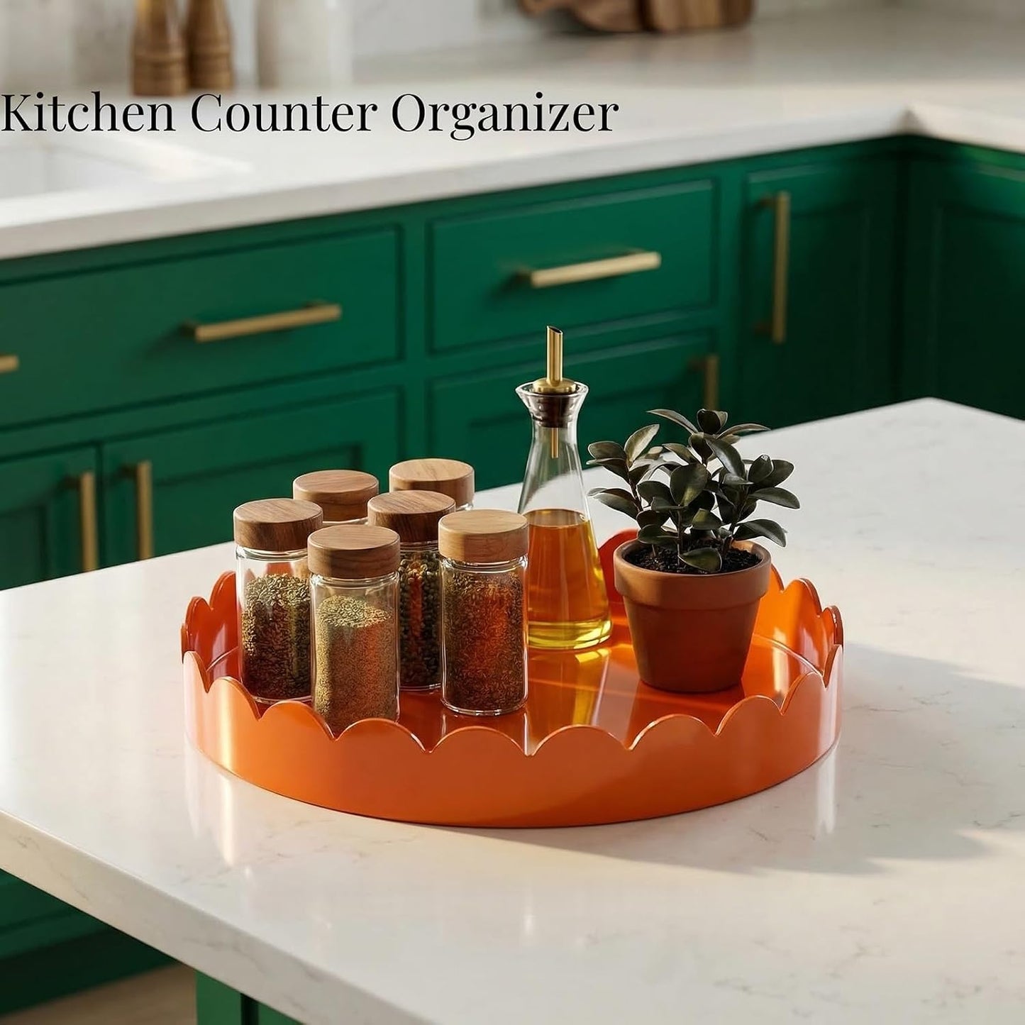 13" Round Scalloped Decorative Tray / Orange