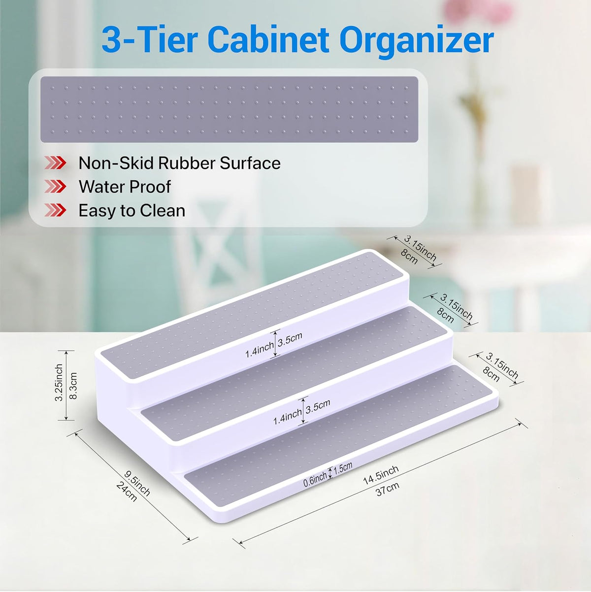 YAN & HIN 3 Tier Spice Rack Organizer for Cabinet, 3 Pack Non-Slip Spice Rack Shelf Organizer, Holds 24+ Jars, Plastic