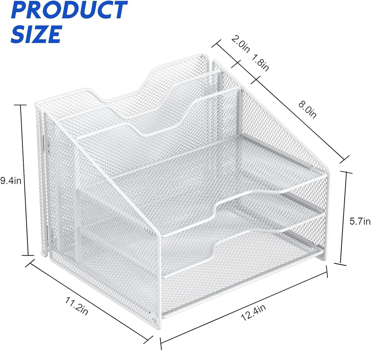Samstar White Desk File Organizer, Mesh Letter File Folder Holder with 3 Paper Trays and 2 Vertical Upright Section