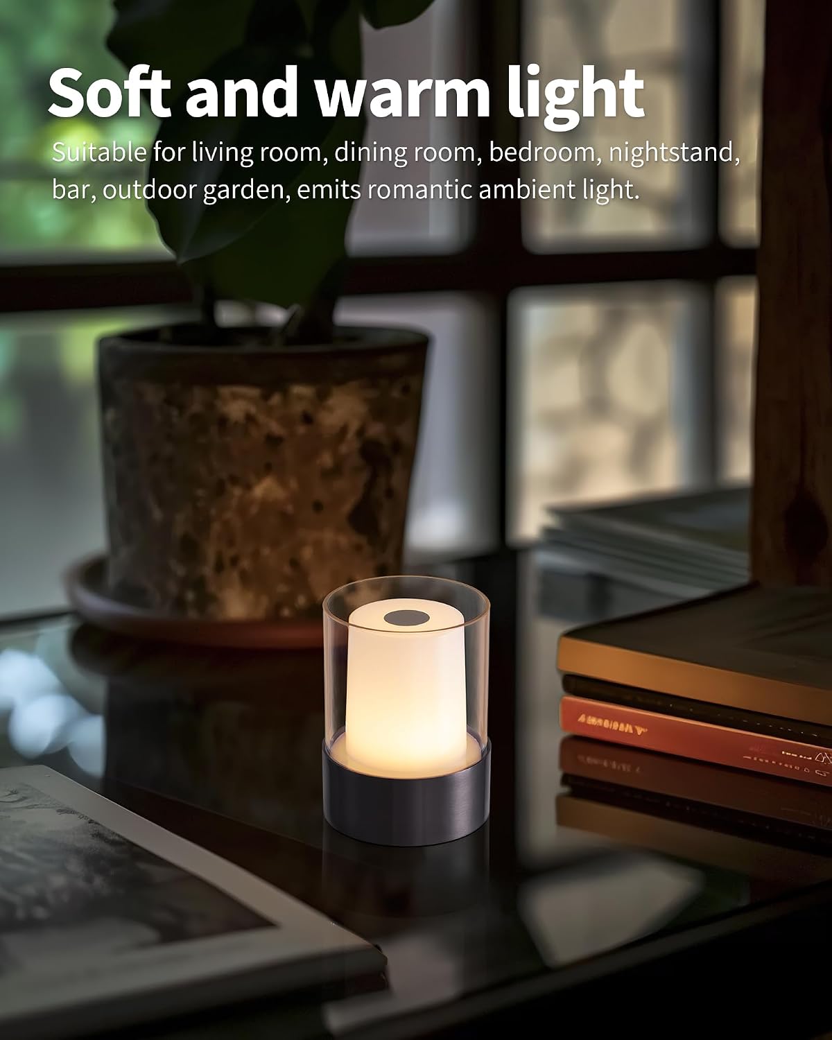 4" Black Cordless Table Lamp Set of 2, Outdoor Rechargeable Lamp | LED, Battery Operated, Portable, Touch Night Light