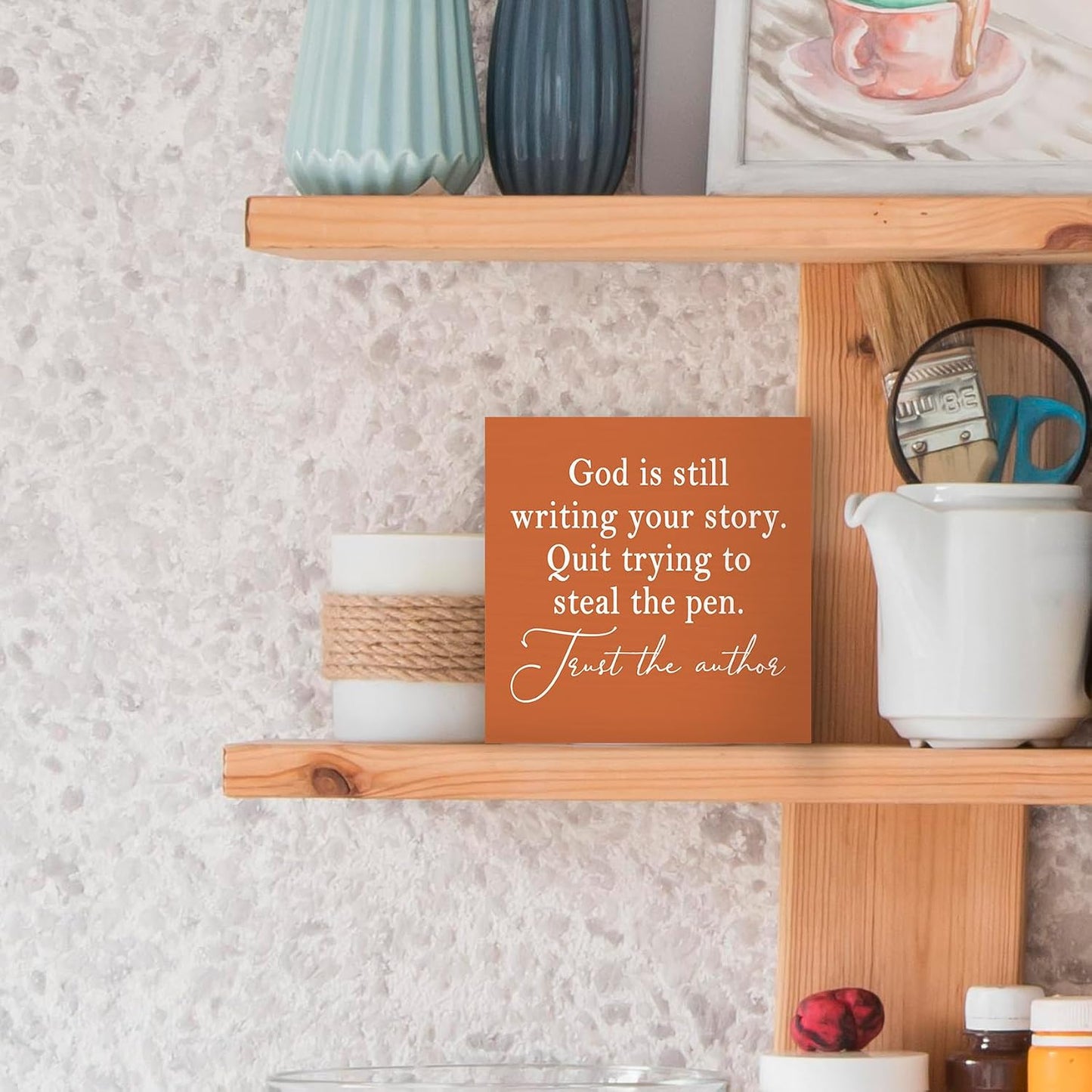God Is Still Writing Your Story Wood Box Sign Desk Decor / 5 x 5 / Colour 07 / Orange