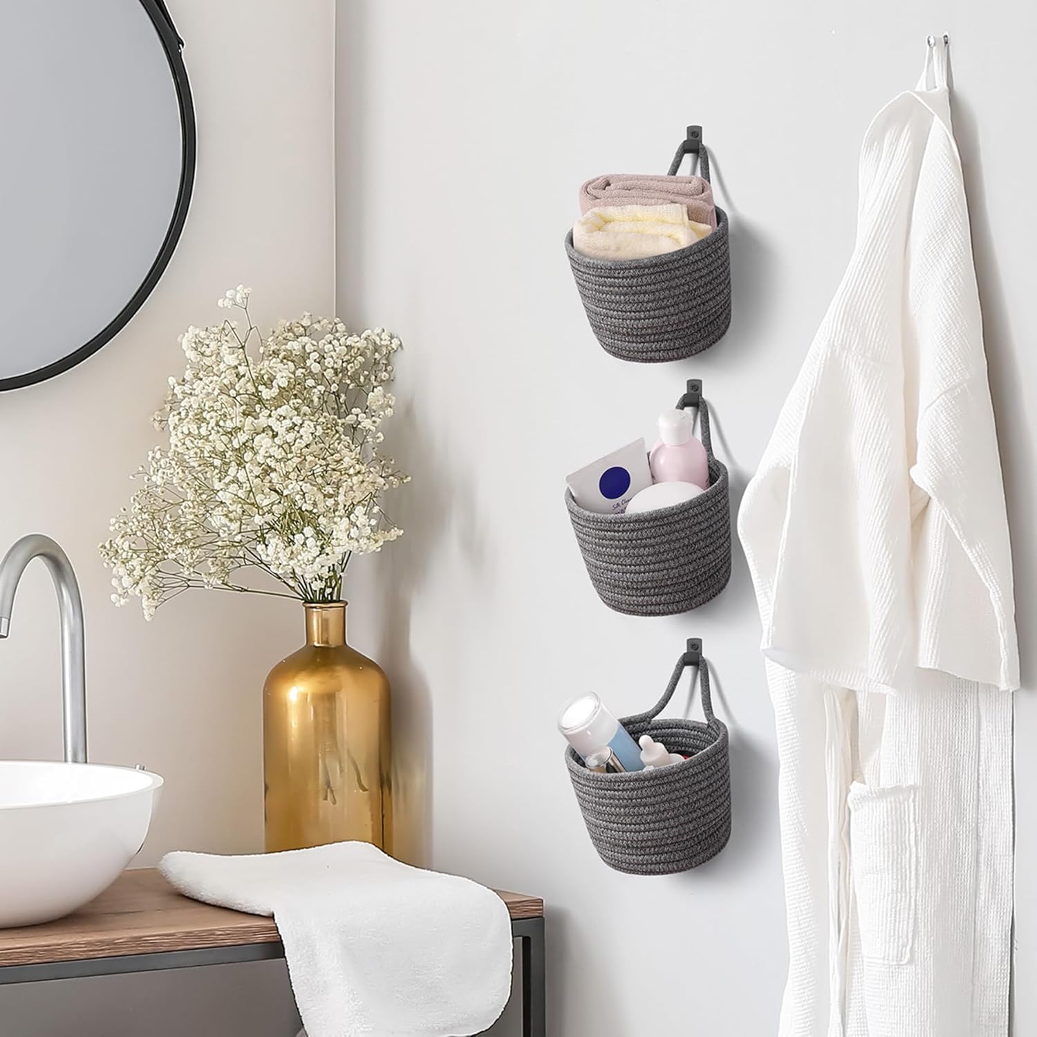Adhesive Hooks / Storage Organizers / Dark Gray & Black / Set of 3