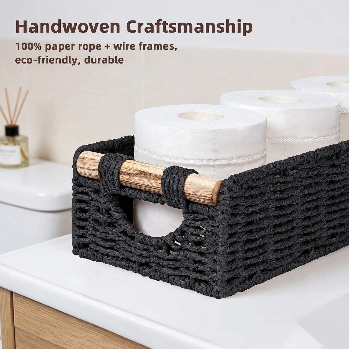Handwoven Toilet Tank Top Paper Baskets / Black
