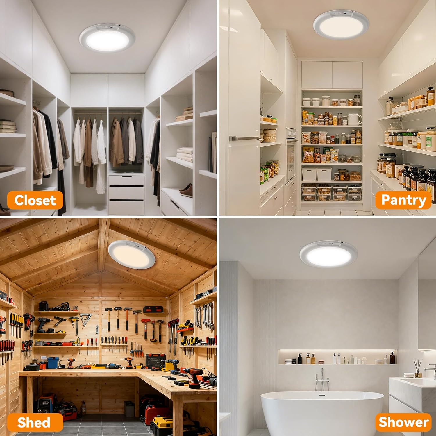 KYEKIO 2Pack Rechargeable LED Ceiling Light/Shower Light with Remote | Motion Sensor, Wireless Magnetic Easy-Install, 3