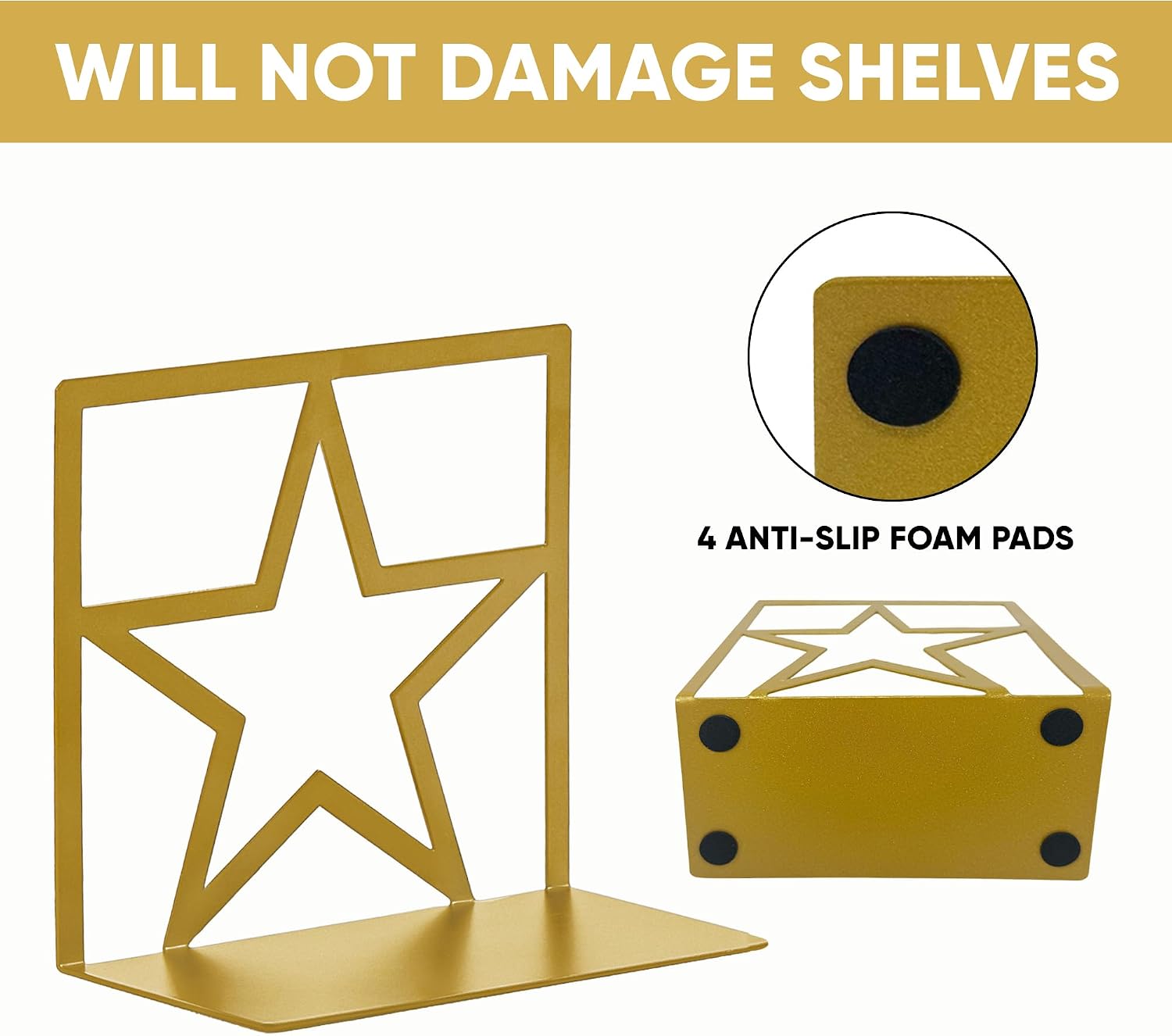 Non-Slip Metal Bookends / Gold