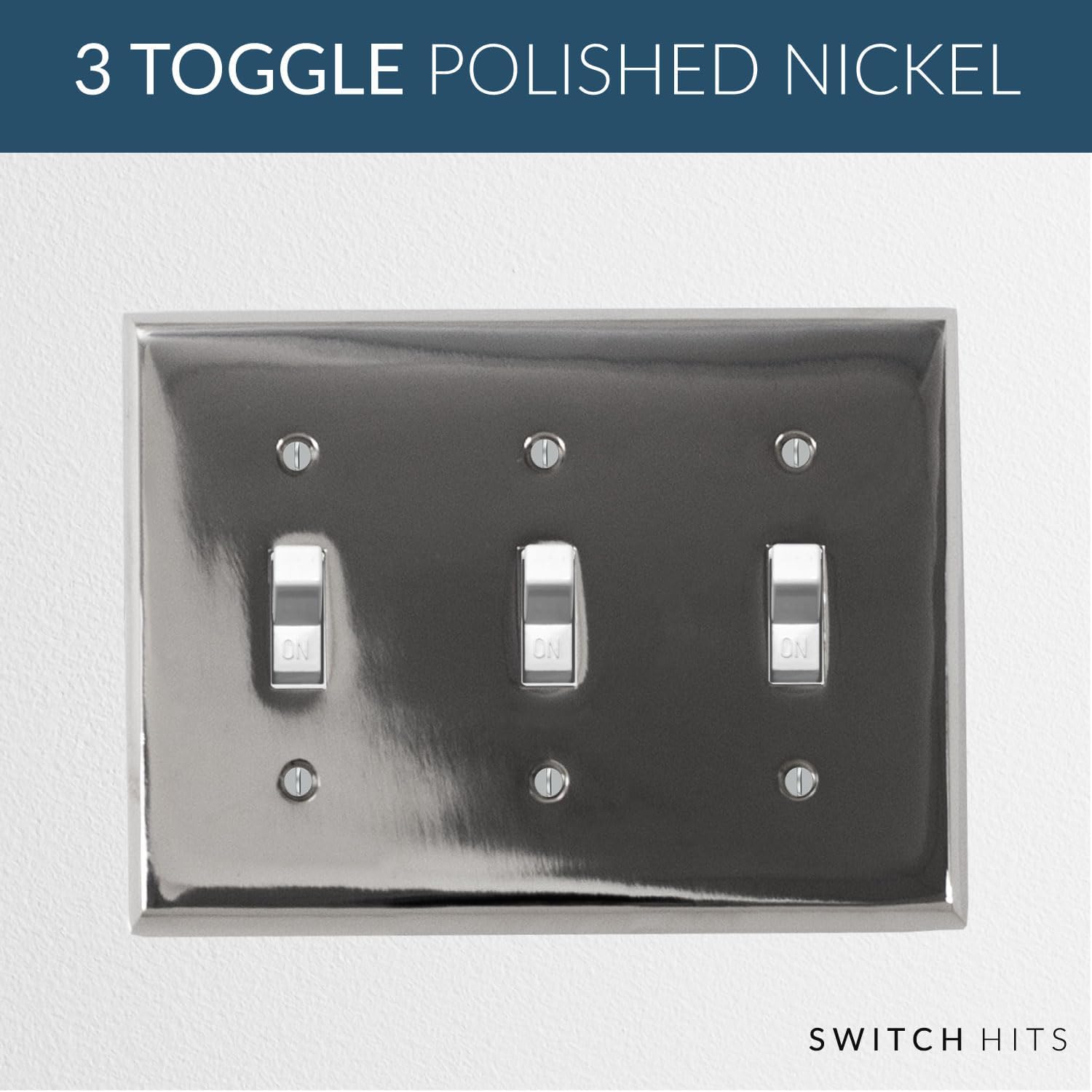 Polished Nickel Outlet Wall Plate | 3 Toggle | 6.25" x 4.5" | Hand-Polished Brass Construction | Electrical Switch
