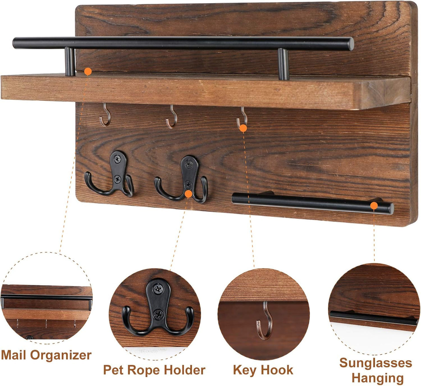 Wooden Mail Rack Organizer / Brown