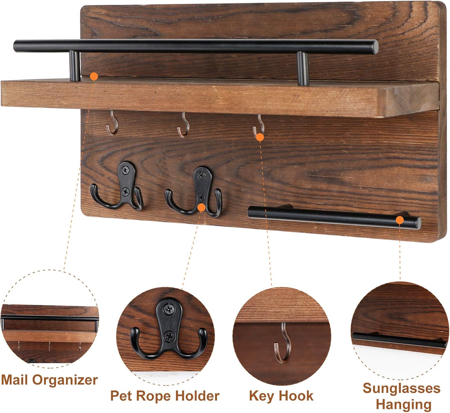 Wooden Mail Rack Organizer / Brown