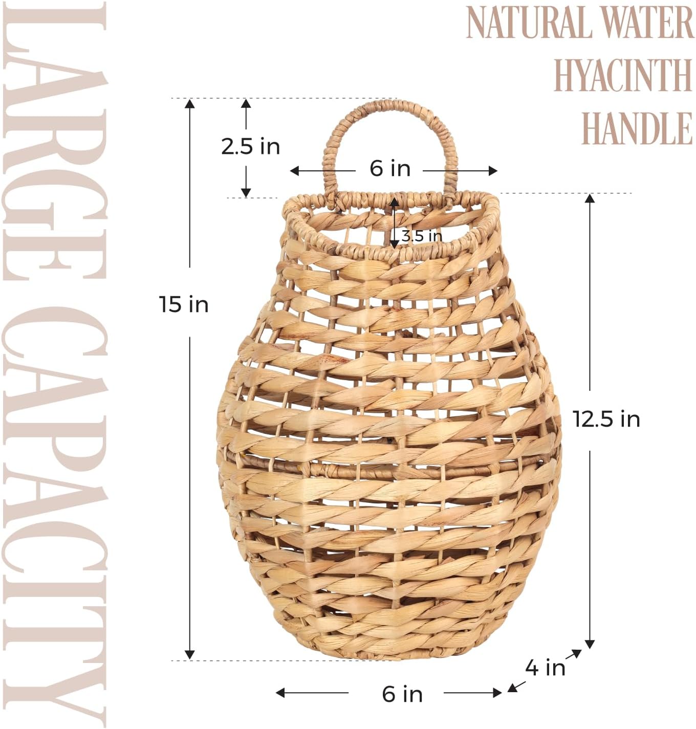 Handwoven Wall Hanging Water Hyacinth Basket for Front Door Flowers & Home Decor / Model 1 / Natural