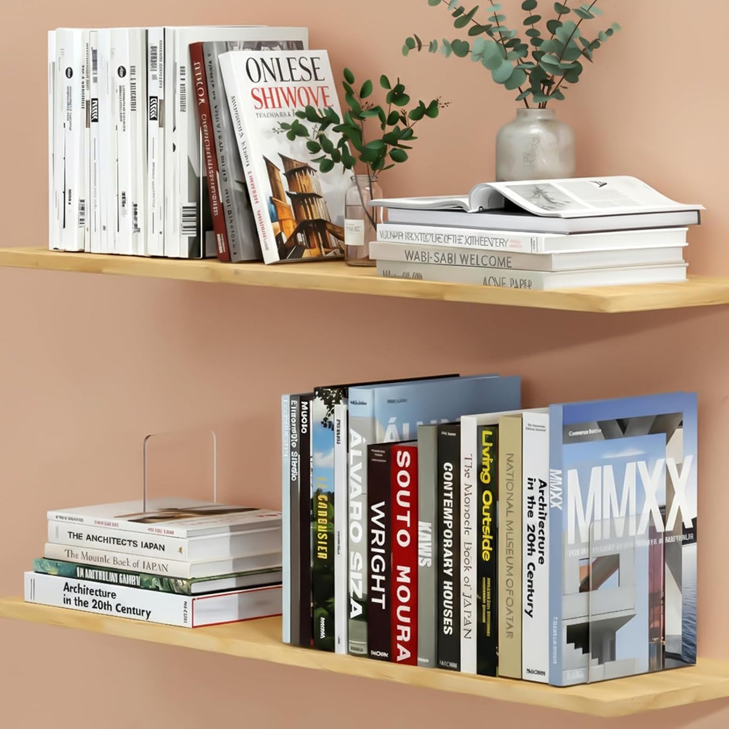 Acrylic Bookends / Invisible Book Organizer & Holder / Clear / Set of 16