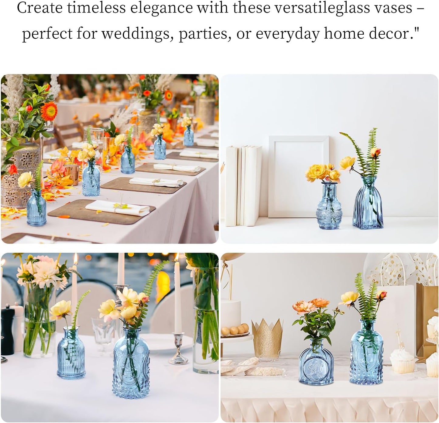 Crystal Vintage Vase Set / Blue / Set of 16