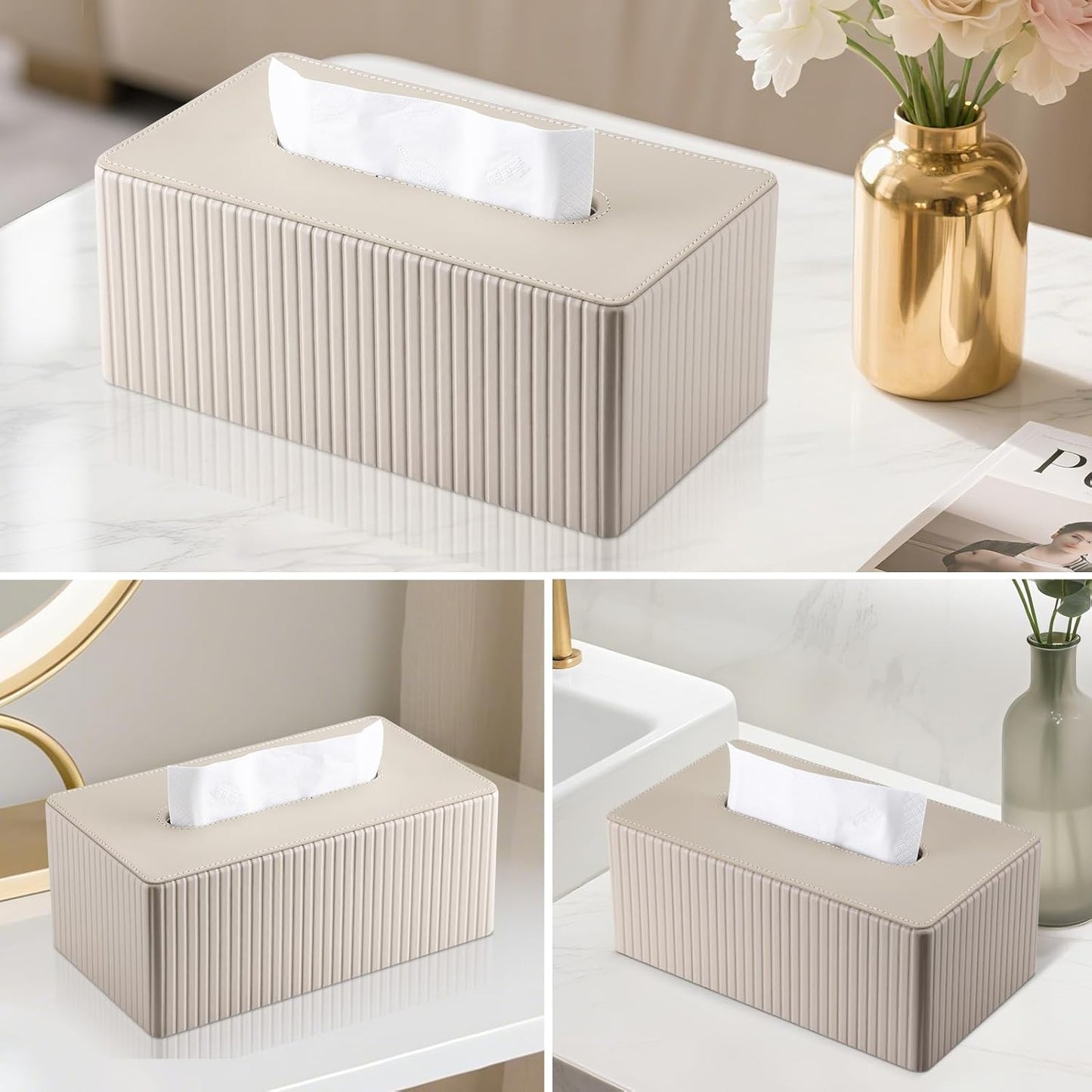 Napkin & Facial Tissue Holder / Beige Stripe