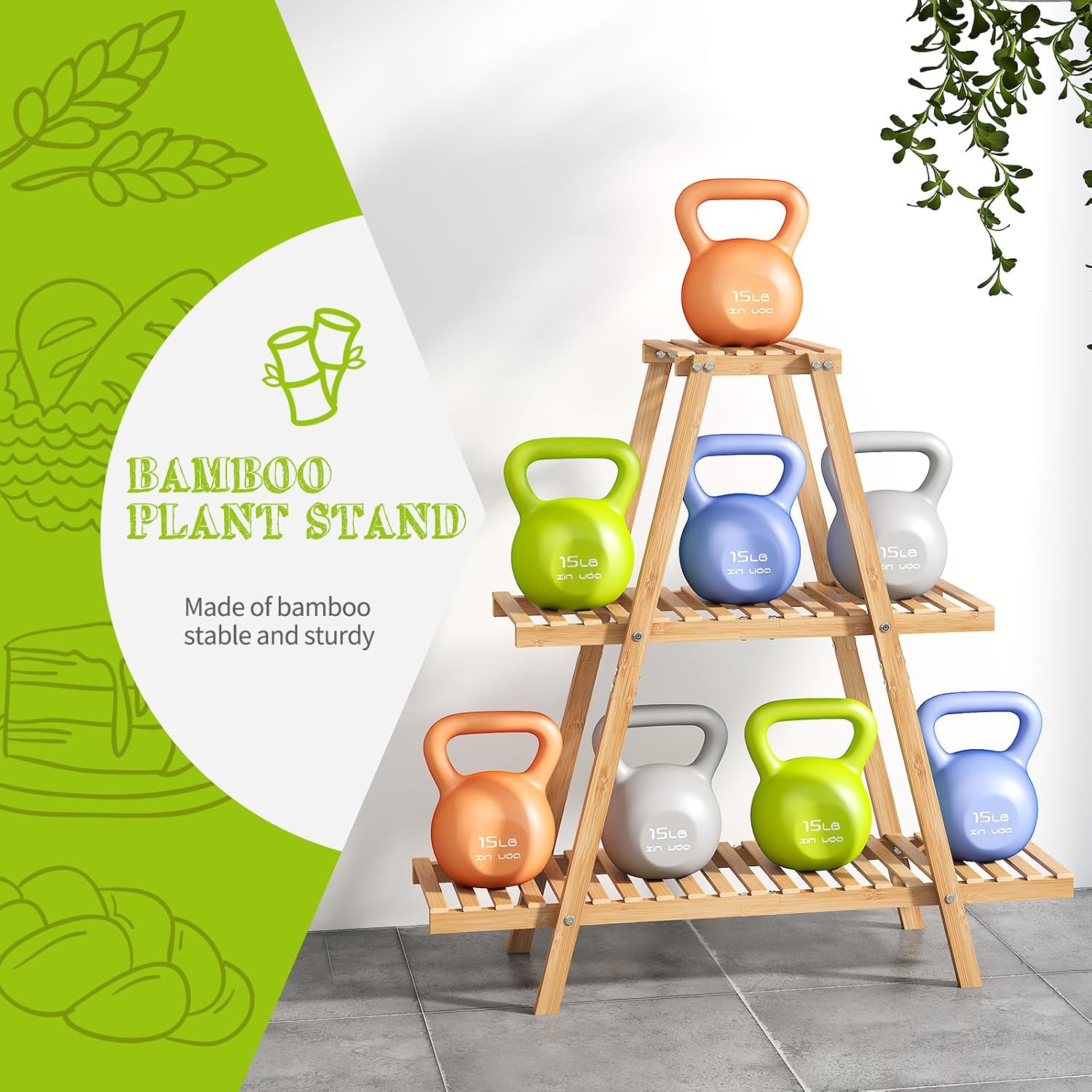 BMOSU Plant Stand Bamboo for Indoor Outdoor Tiered Plant Shelf 8 Potted Flower Holder Ladder Rack Garden Balcony Living