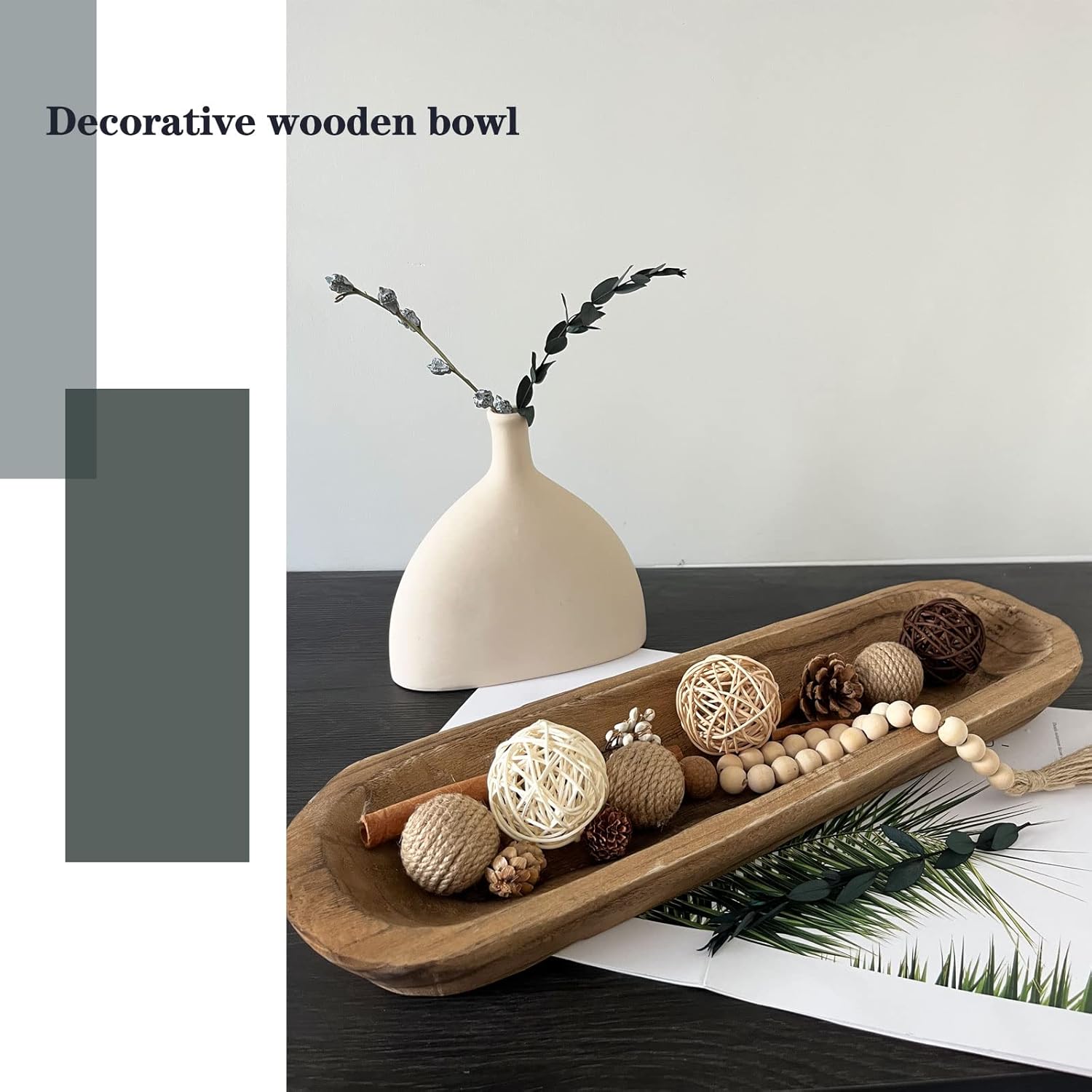 Wooden Dough Bowl Decor / 20inch Brown
