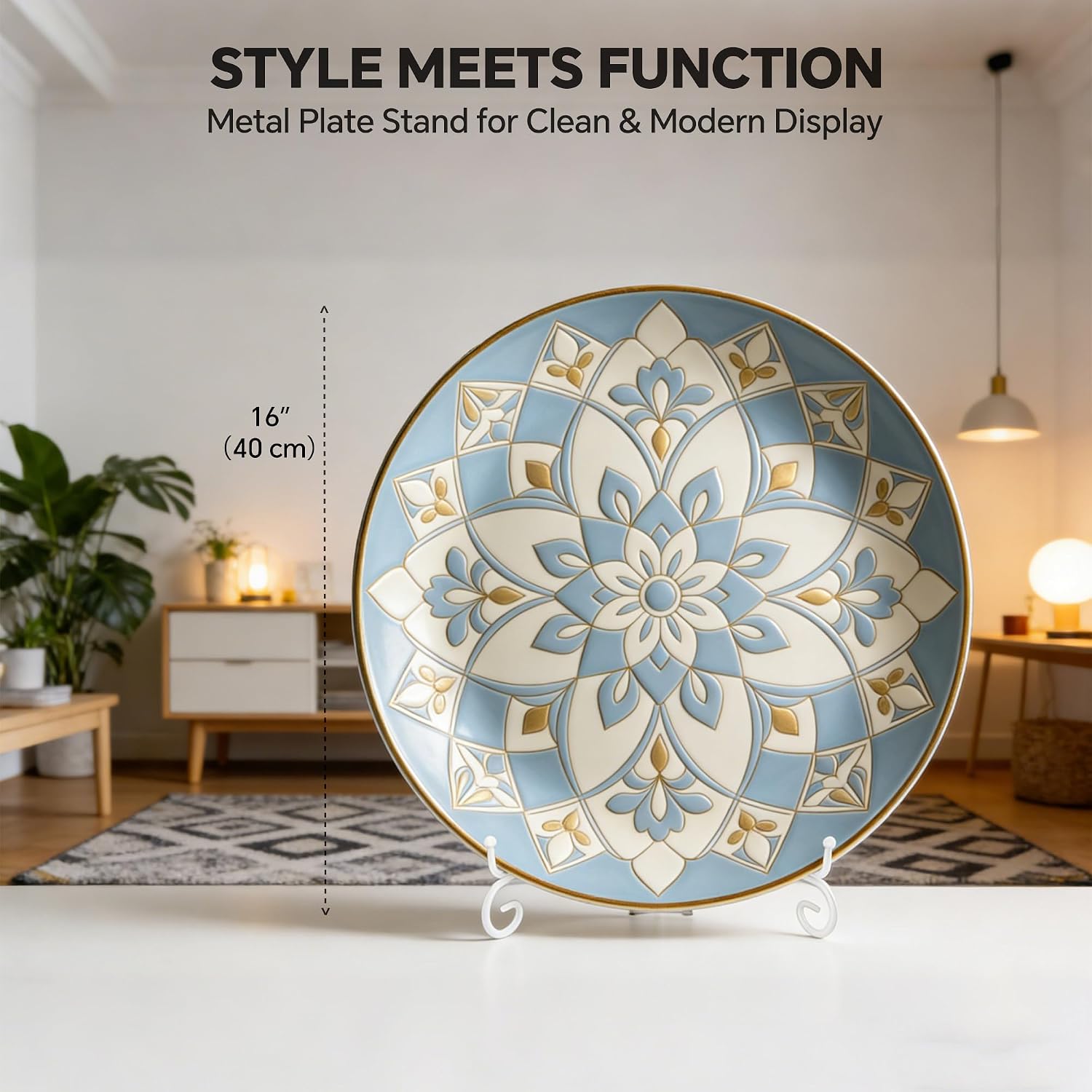 Iron Large Plate Stand / White / 12 Inch / Set of 2