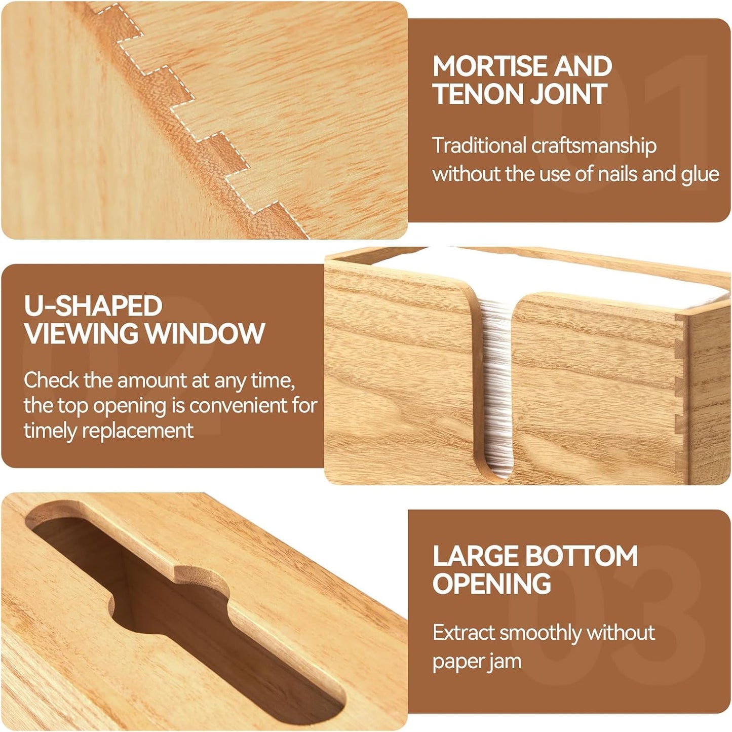 KIRIGEN Multifold Paper Towel Dispenser, Wall Mount or Countertop Natural | Solid Wood Holder Holds up to 150 C-Fold or