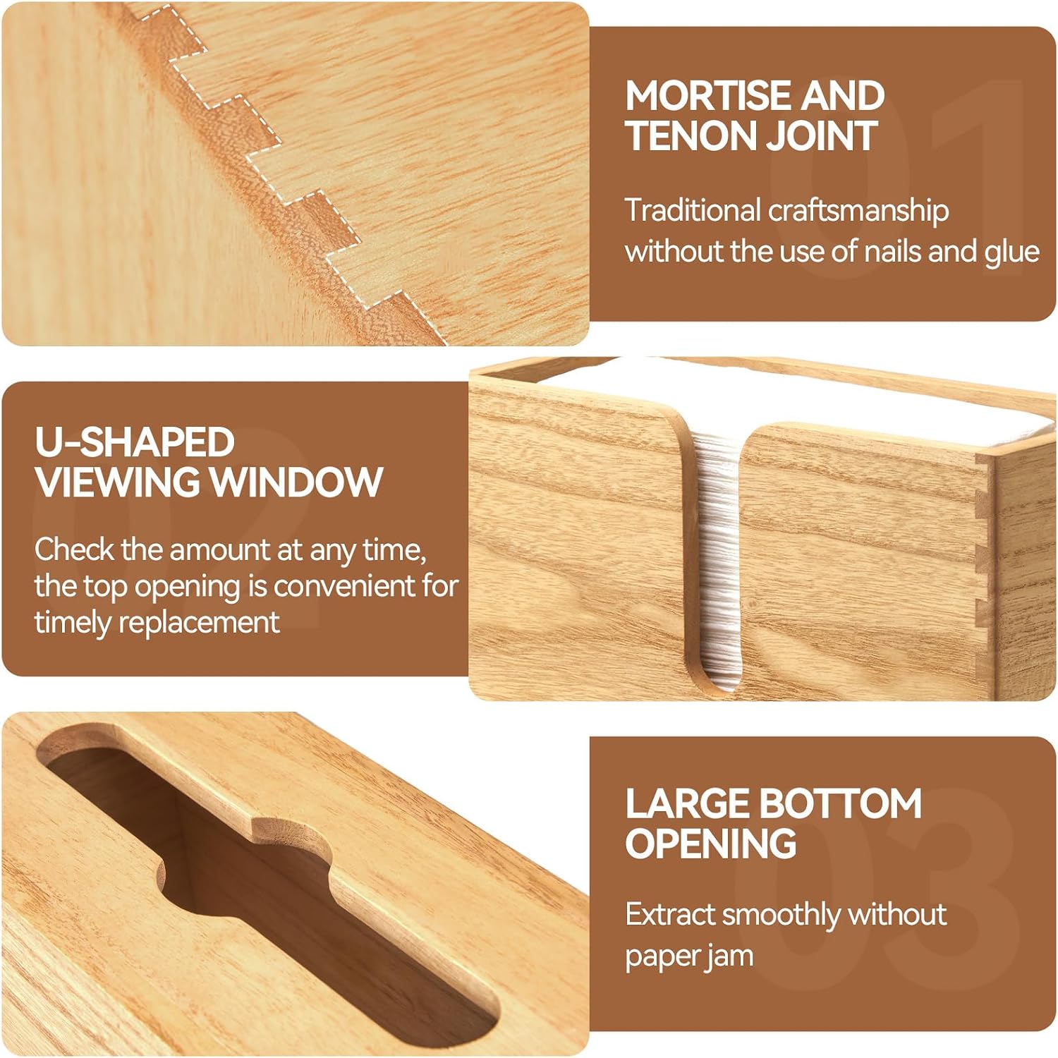 KIRIGEN Multifold Paper Towel Dispenser, Wall Mount or Countertop Natural | Solid Wood Holder Holds up to 150 C-Fold or