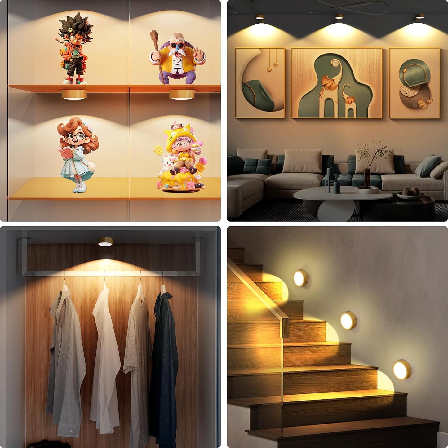 Narotood 6 Pack Picture Lights for Wall, Rechargeable Battery Operated Wall Lights, Picture Frame Lights with 3