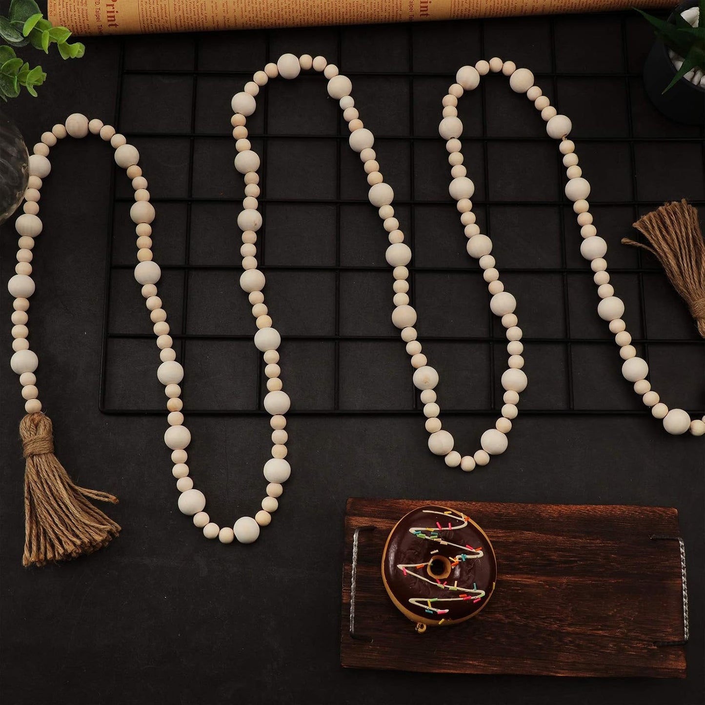 Wood Beaded Garlands / Wood Color / 7.9 Feet