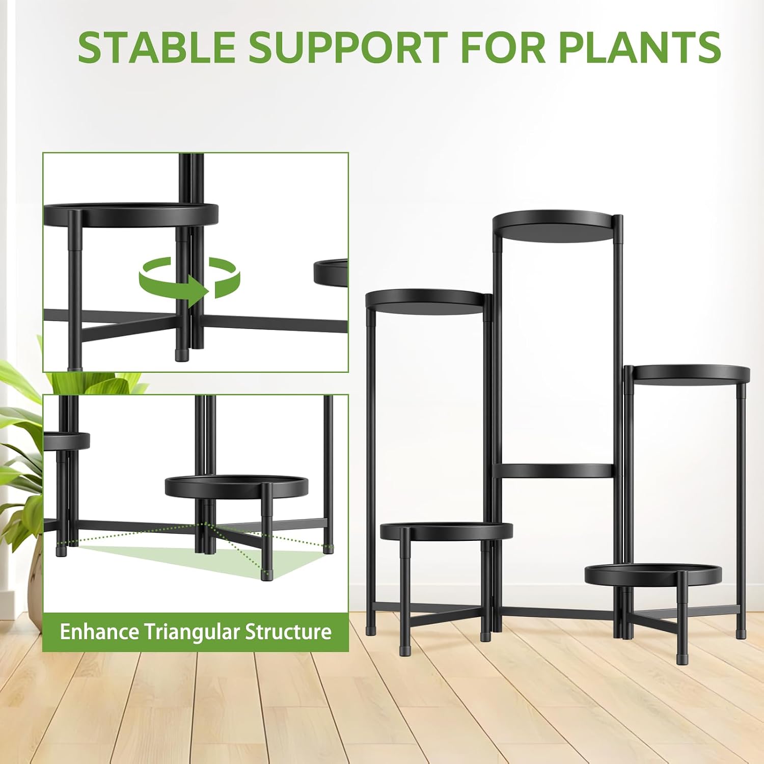 iDavosic.ly 6 Tier Large Plant Stand Indoor Outdoor, 10 In Wide Tray, Black | Tiered Metal Corner Heavy Duty Multiple