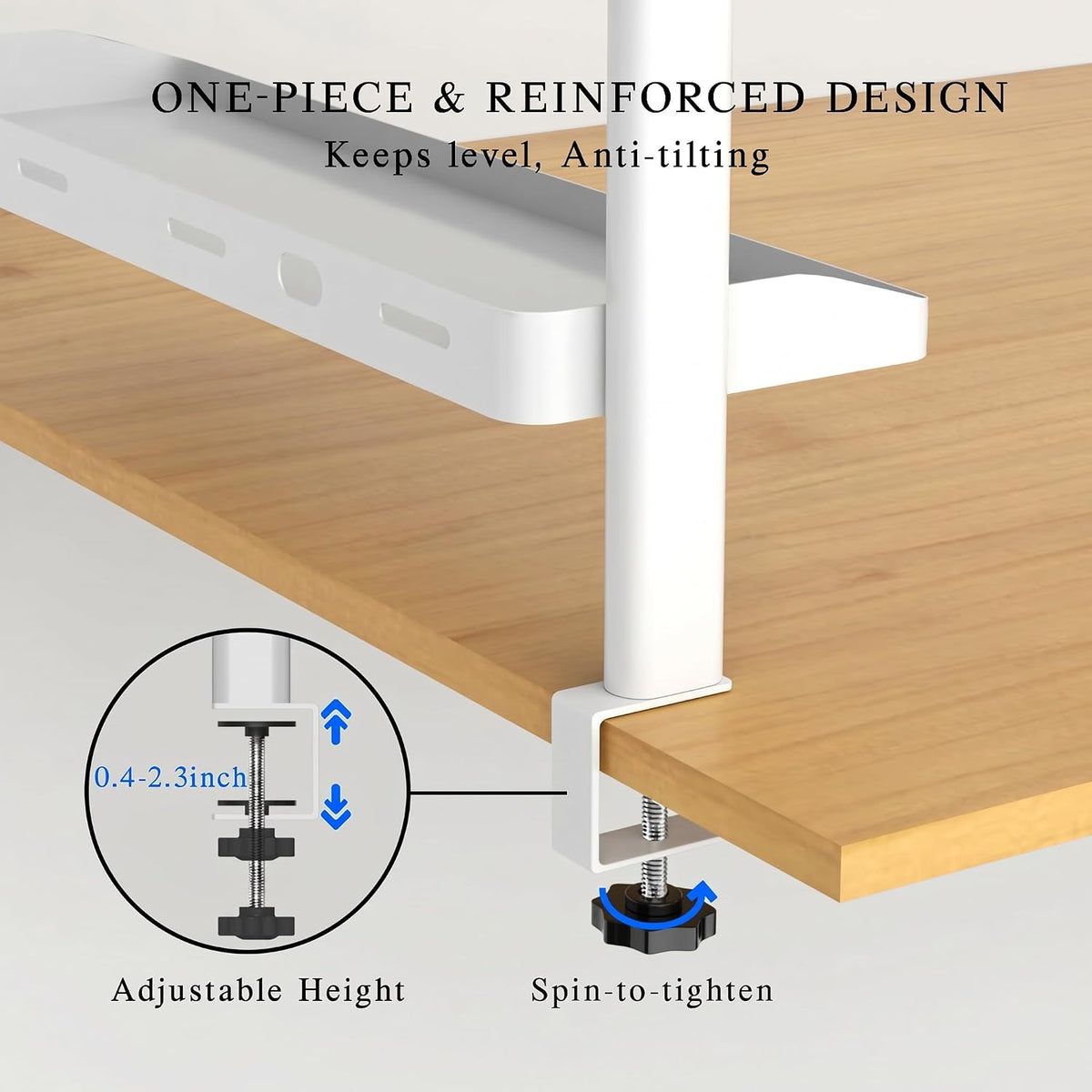 Clamp on Desk Shelf White, 2-Tier Office Desk Shelves Organizer, 17in Small Shelf for Top of Desk with Headphone