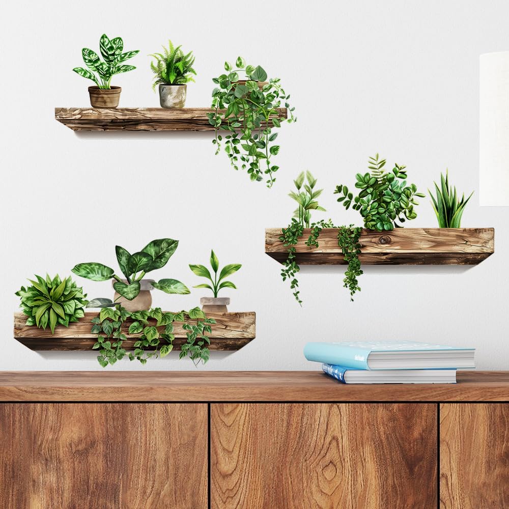 3D Potted Plants Wall Stickers Removable Tropical Nature Plants Wall Decals / Set of 3