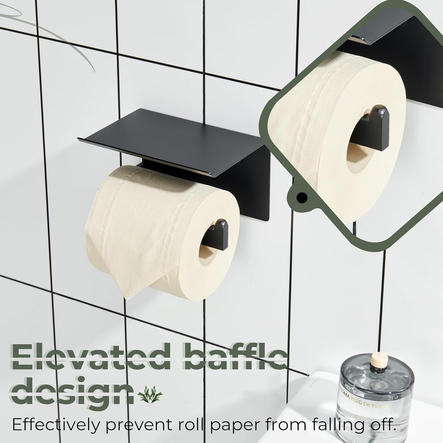 KOKOSIRI Black Toilet Paper Holders with Shelf Bathroom Toilet Paper Roll Holder SUS304 Stainless Steel Wall Mounted