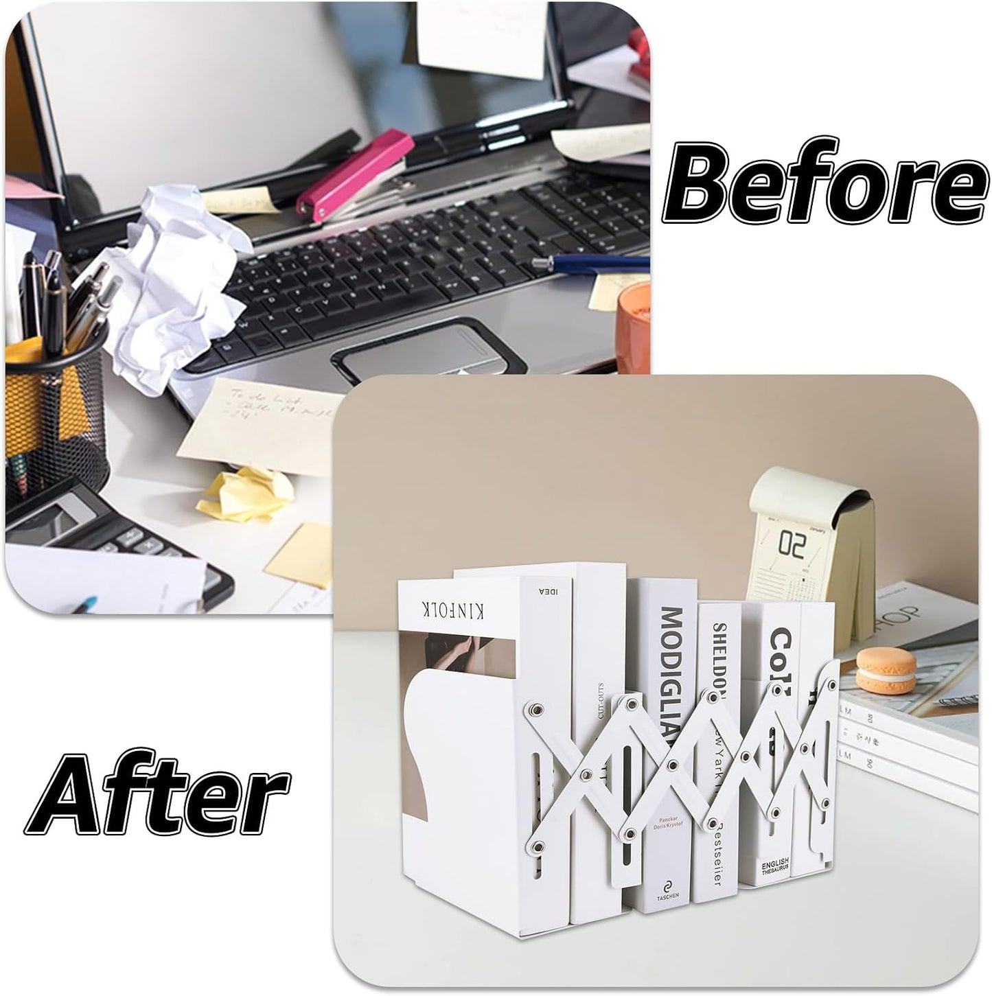 Expandable Metal Book Holder / White / Set of 2