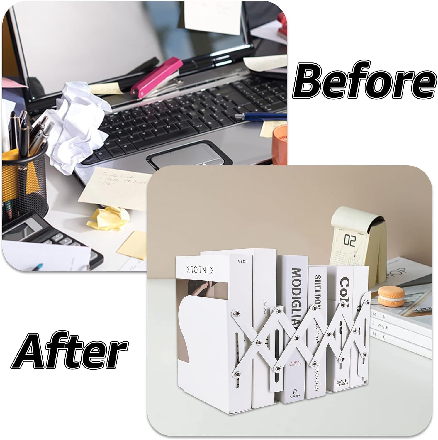 Expandable Metal Book Holder / White / Set of 2