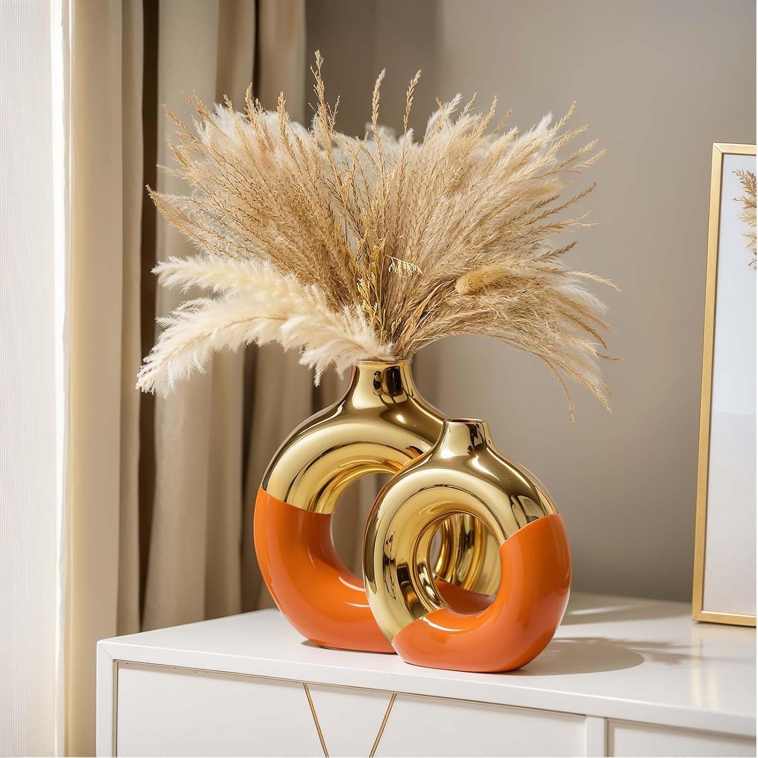 Gold Ceramic Vase / Orange / Set of 2
