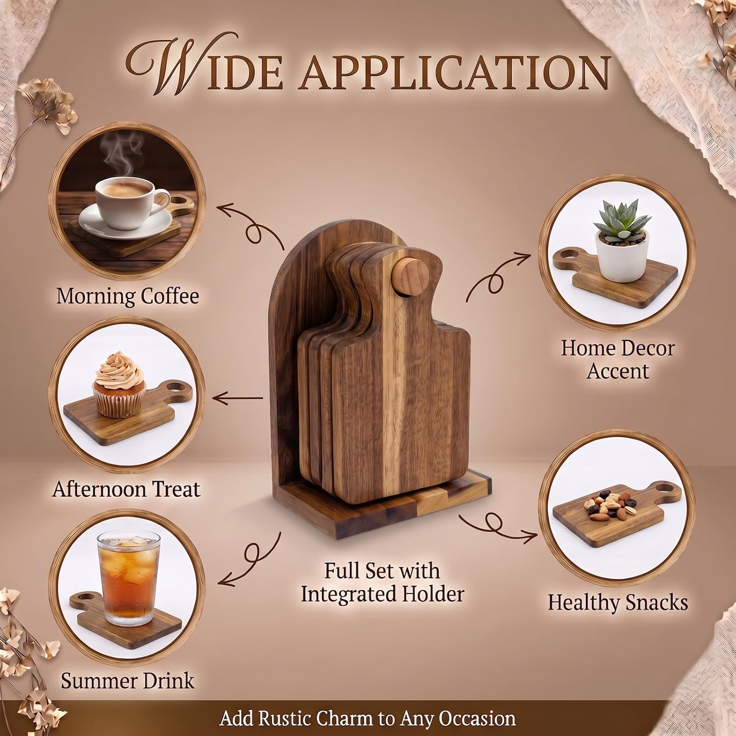 Holder / Acacia Wooden Coasters / Classic / Set of 4