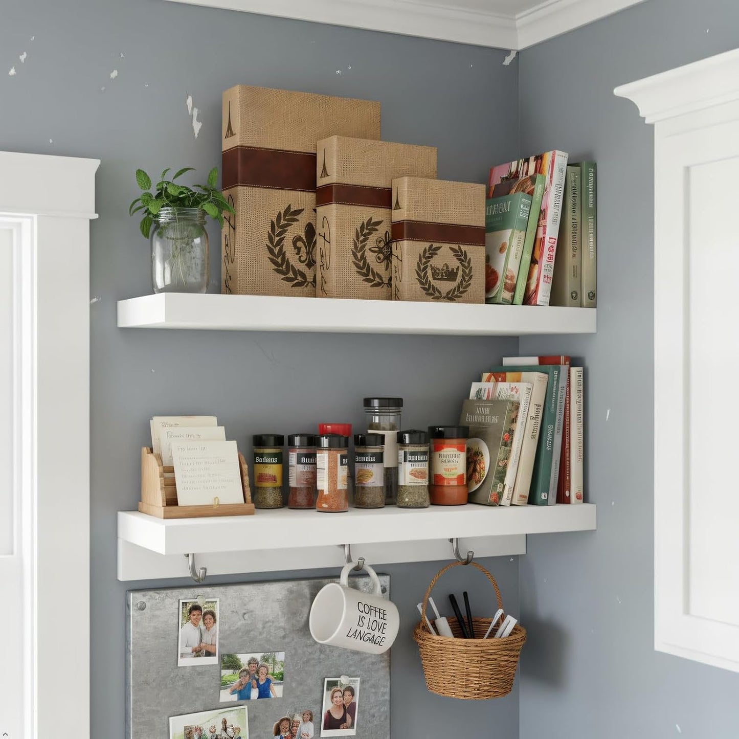 Modern Faux Linen & Wood Hidden Storage Boxes / Set of 3