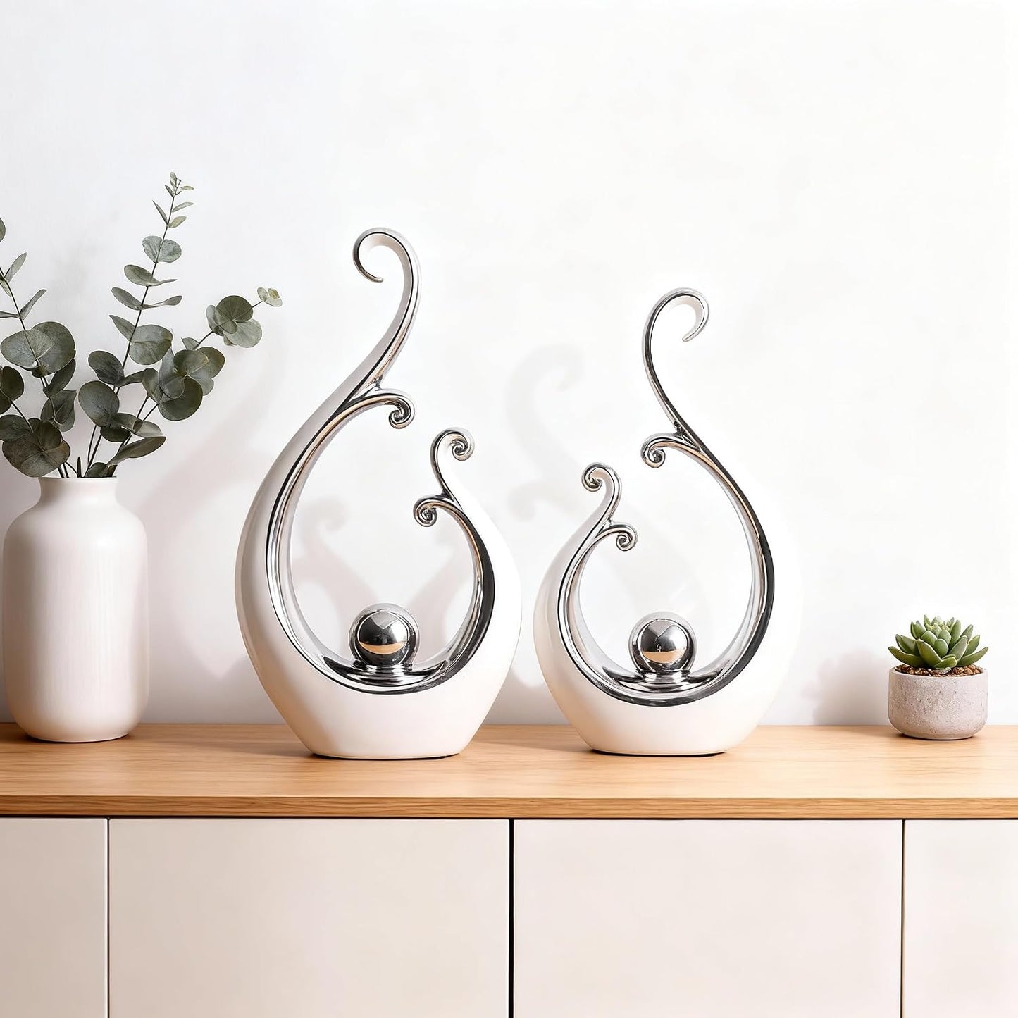Modern mid-Century Art Statues / Silver